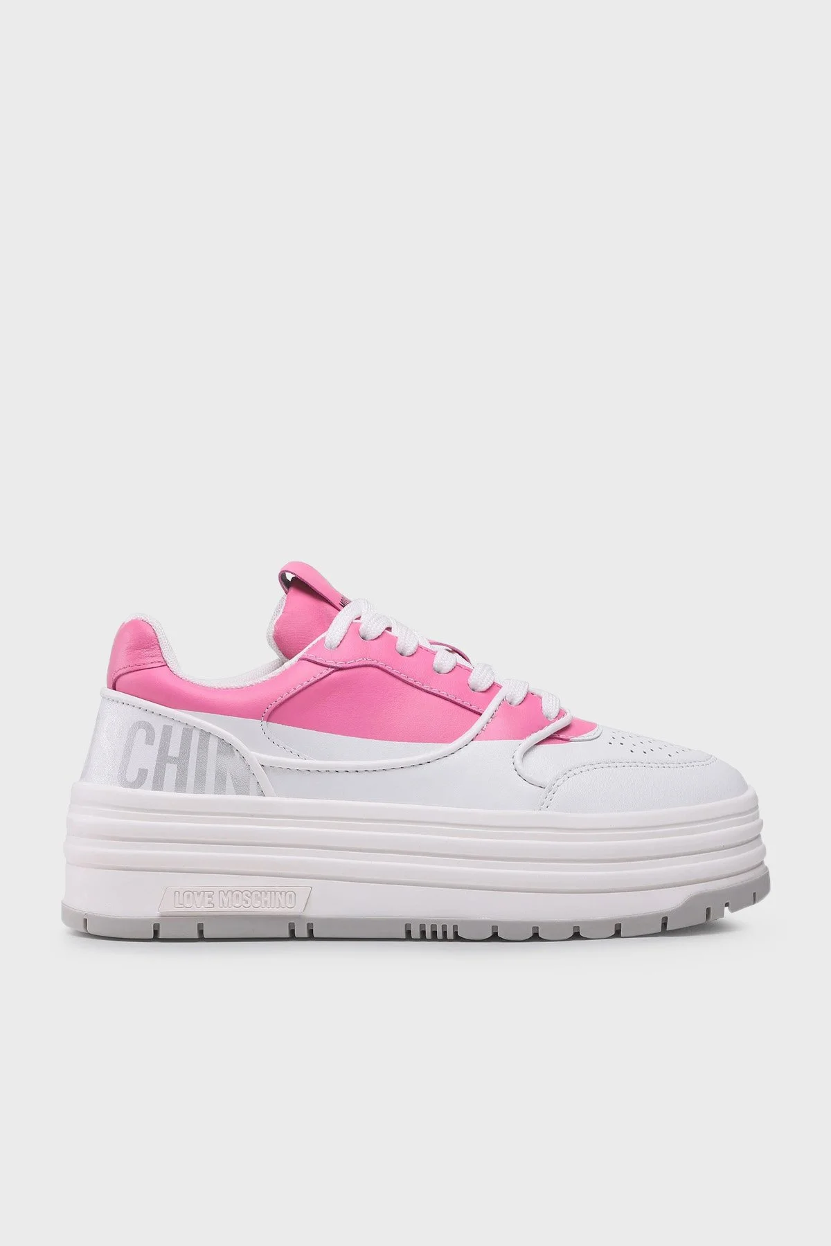 Love Moschino Logolu Kalın Tabanlı Deri Sneaker Bayan Ayakkabı JA15436G1GIAP10A Beyaz-Fuşya - 1
