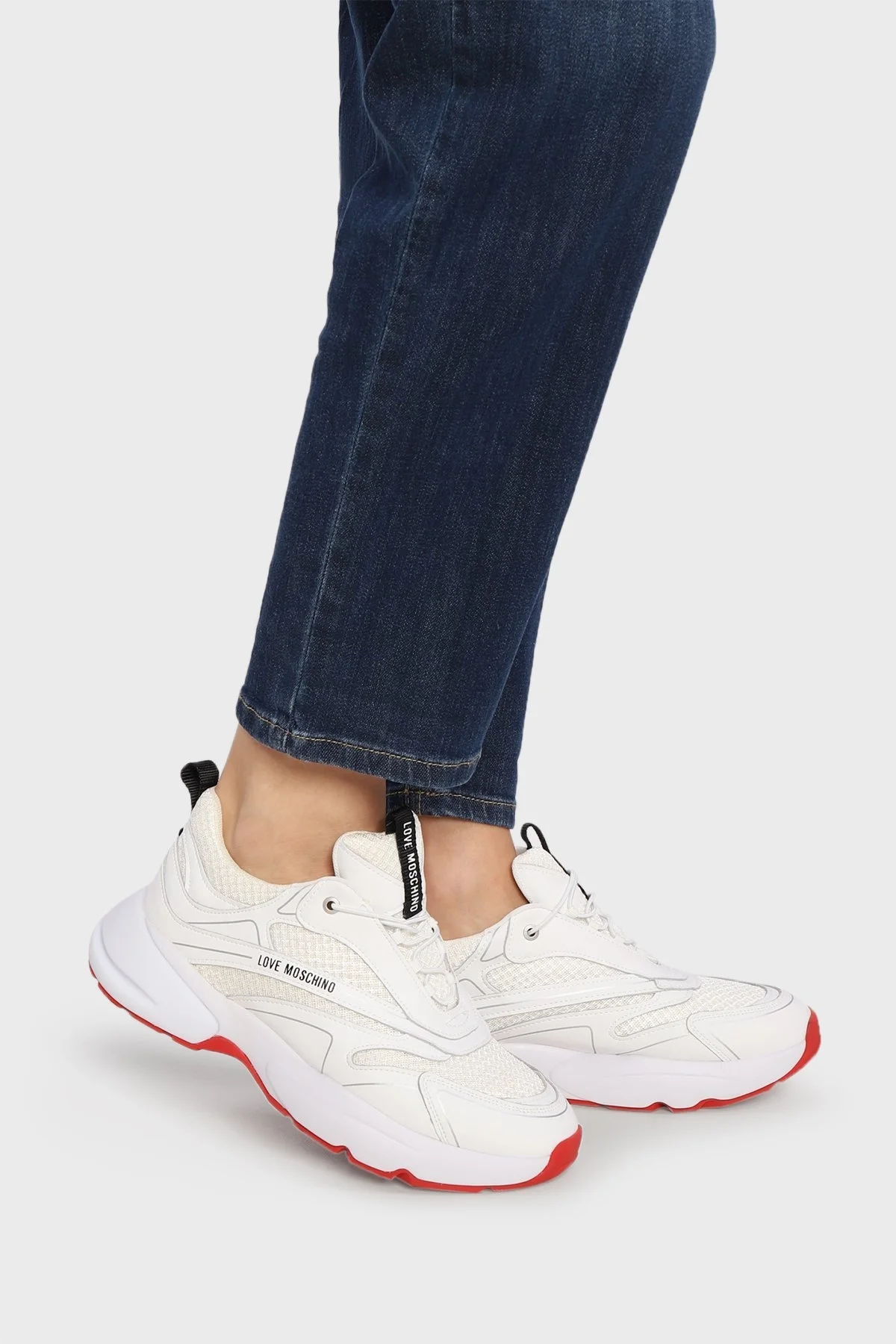 Love Moschino Logolu Kalın Tabanlı Hakiki Deri Sneaker Bayan Ayakkabı JA15025G1GIQ310A BEYAZ-BEJ - 2