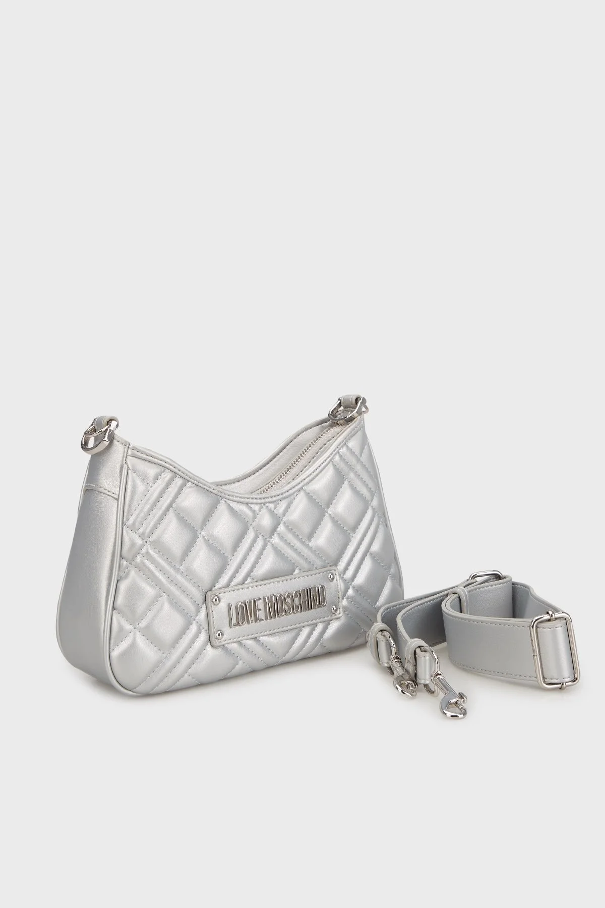 Love Moschino Logolu Kapitoneli Çıkarılabilir Omuz Askılı Bayan Çanta JC4152PP1MLA196B GÜMÜŞ - 1