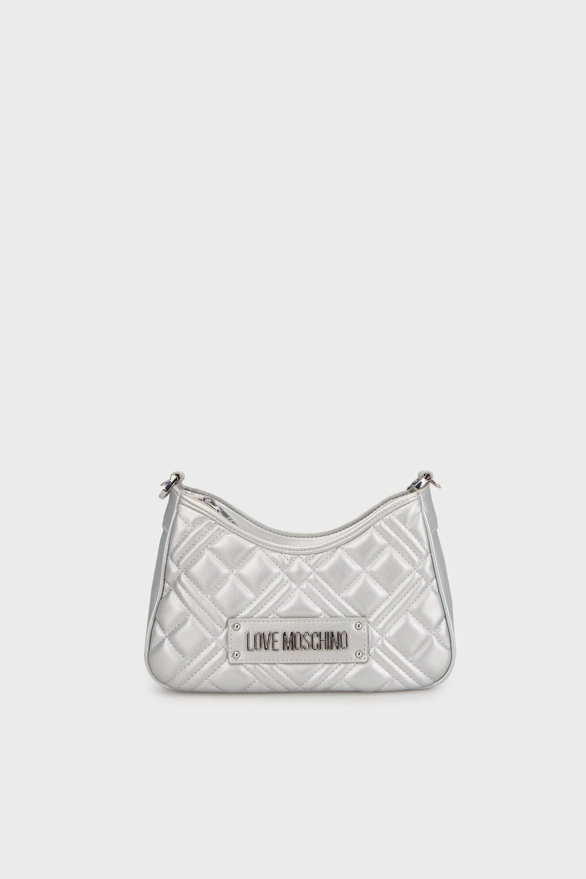 Love Moschino Logolu Kapitoneli Çıkarılabilir Omuz Askılı Bayan Çanta JC4152PP1MLA196B GÜMÜŞ - 4