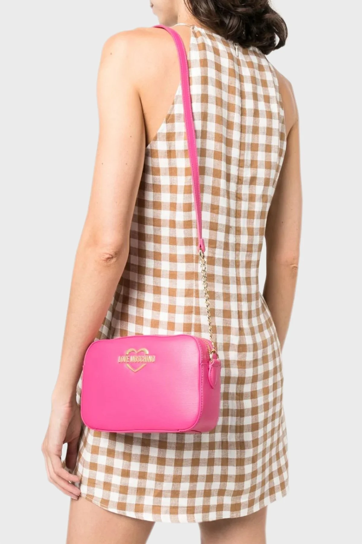 Love Moschino Logolu Mini Cüzdanlı Zincir Askılı Hakiki Deri Bayan Çanta JC4071PP1HLD0615 FUŞYA - 2