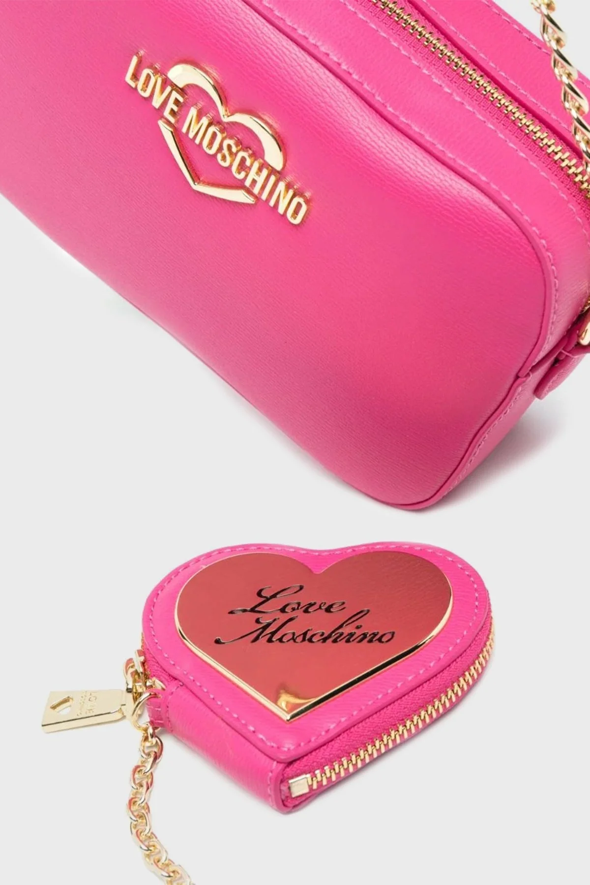 Love Moschino Logolu Mini Cüzdanlı Zincir Askılı Hakiki Deri Bayan Çanta JC4071PP1HLD0615 FUŞYA - 4