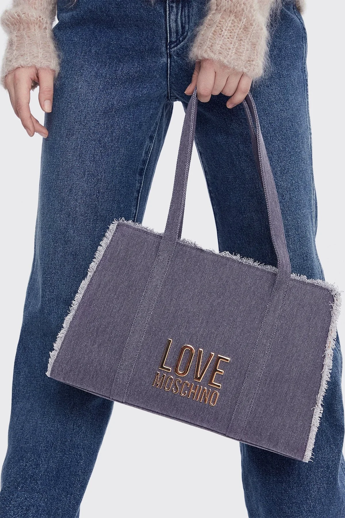 Love Moschino Logolu Omuz Askılı Denim Bayan Çanta JC4320PP0IKQ0765 MAVİ - 2