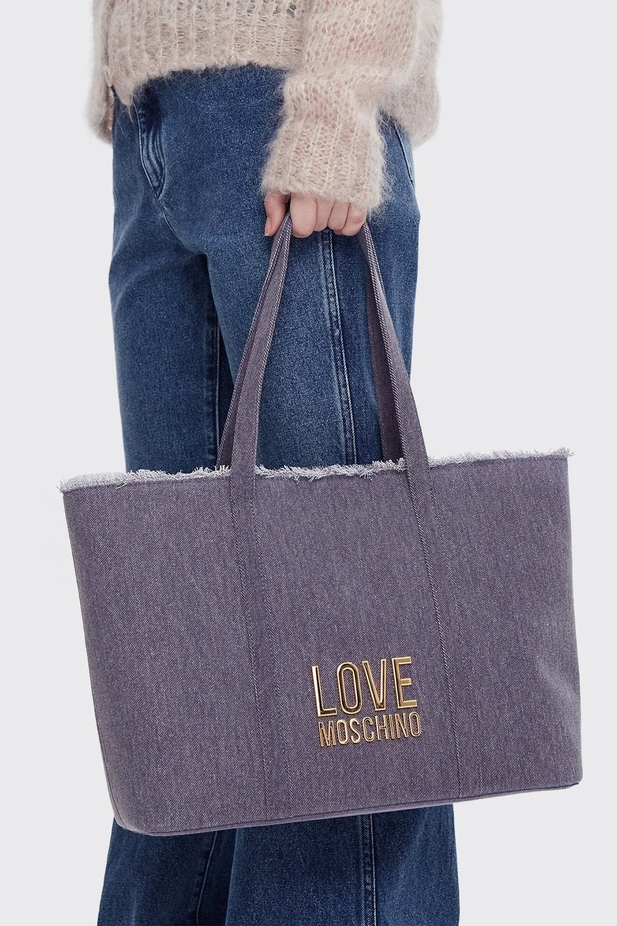 Love Moschino Logolu Omuz Askılı Denim Bayan Çanta JC4321PP0IKQ0765 MAVİ - 2