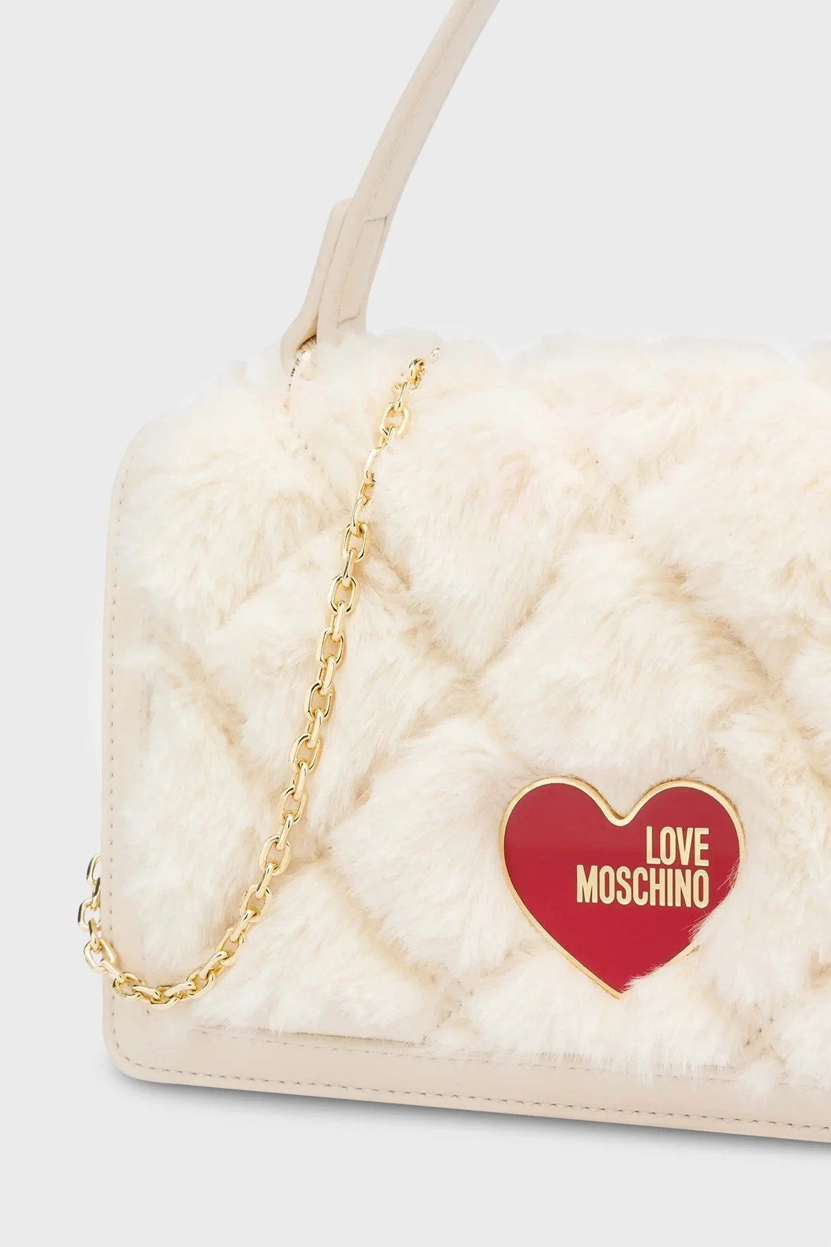 Love Moschino Logolu Peluş Detaylı Zincir Askılı Bayan Çanta JC4295PP0HKU112A EKRU - 4