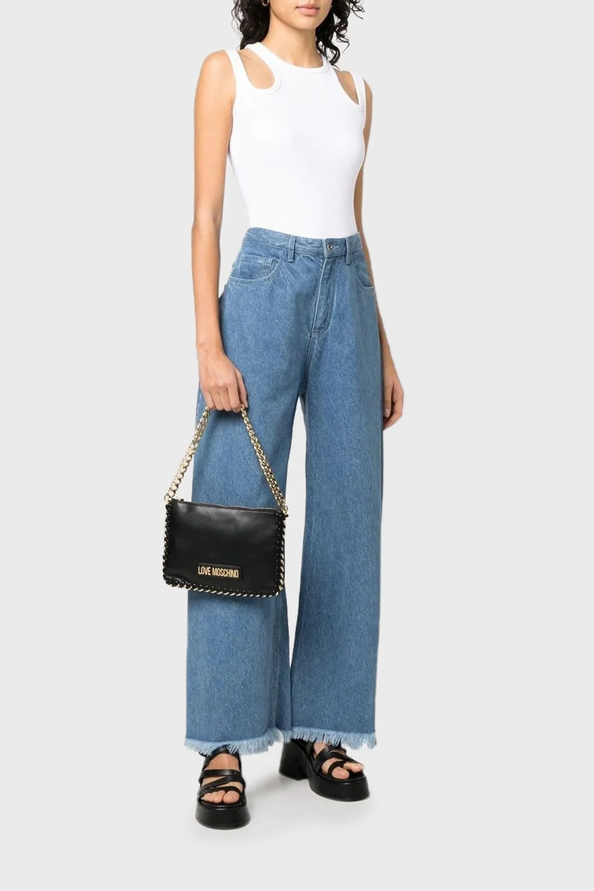 Love Moschino Logolu Zincir Askılı Fermuarlı Bayan Çanta JC4245PP0GKQ100A SİYAH - 2