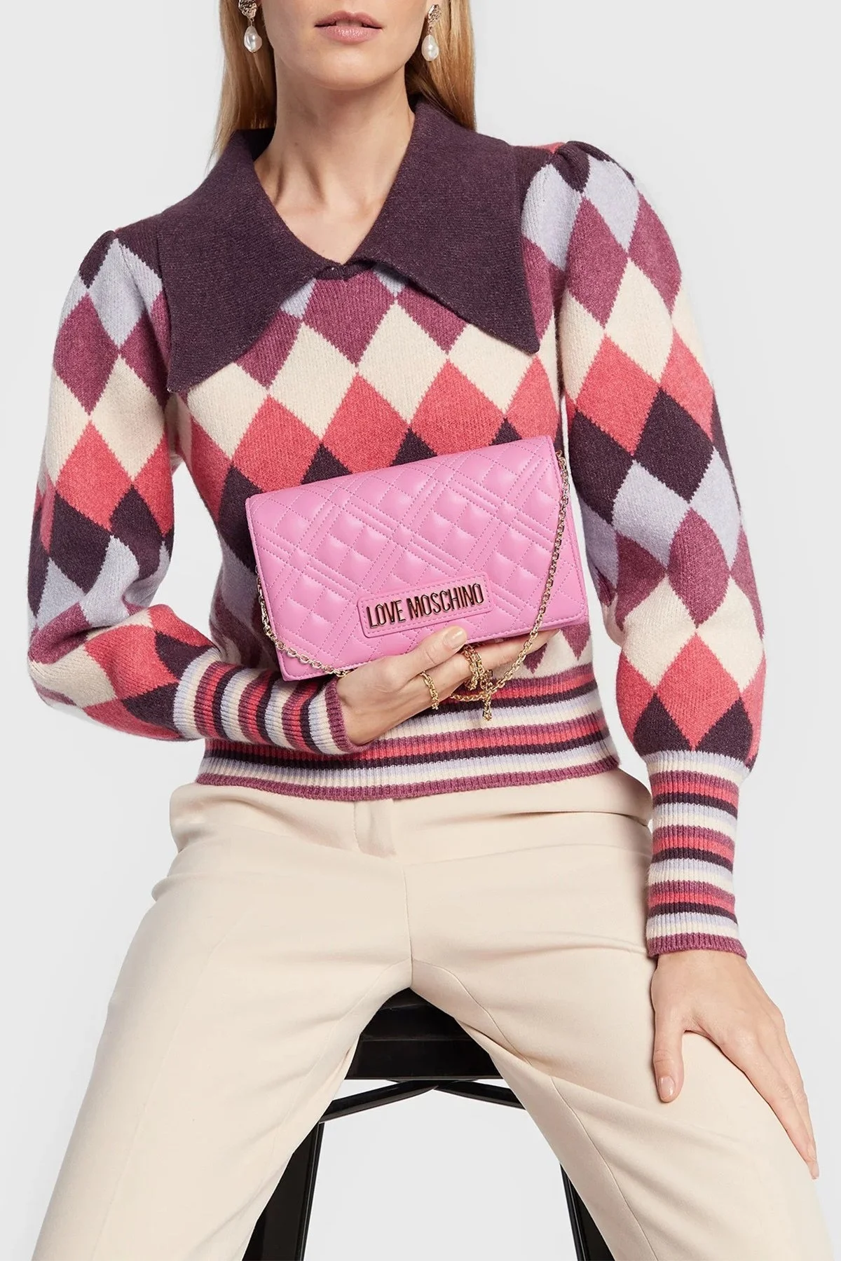 Love Moschino Logolu Zincir Askılı Kapitone Bayan Çanta JC4079PP0FLA0651 PEMBE - 2