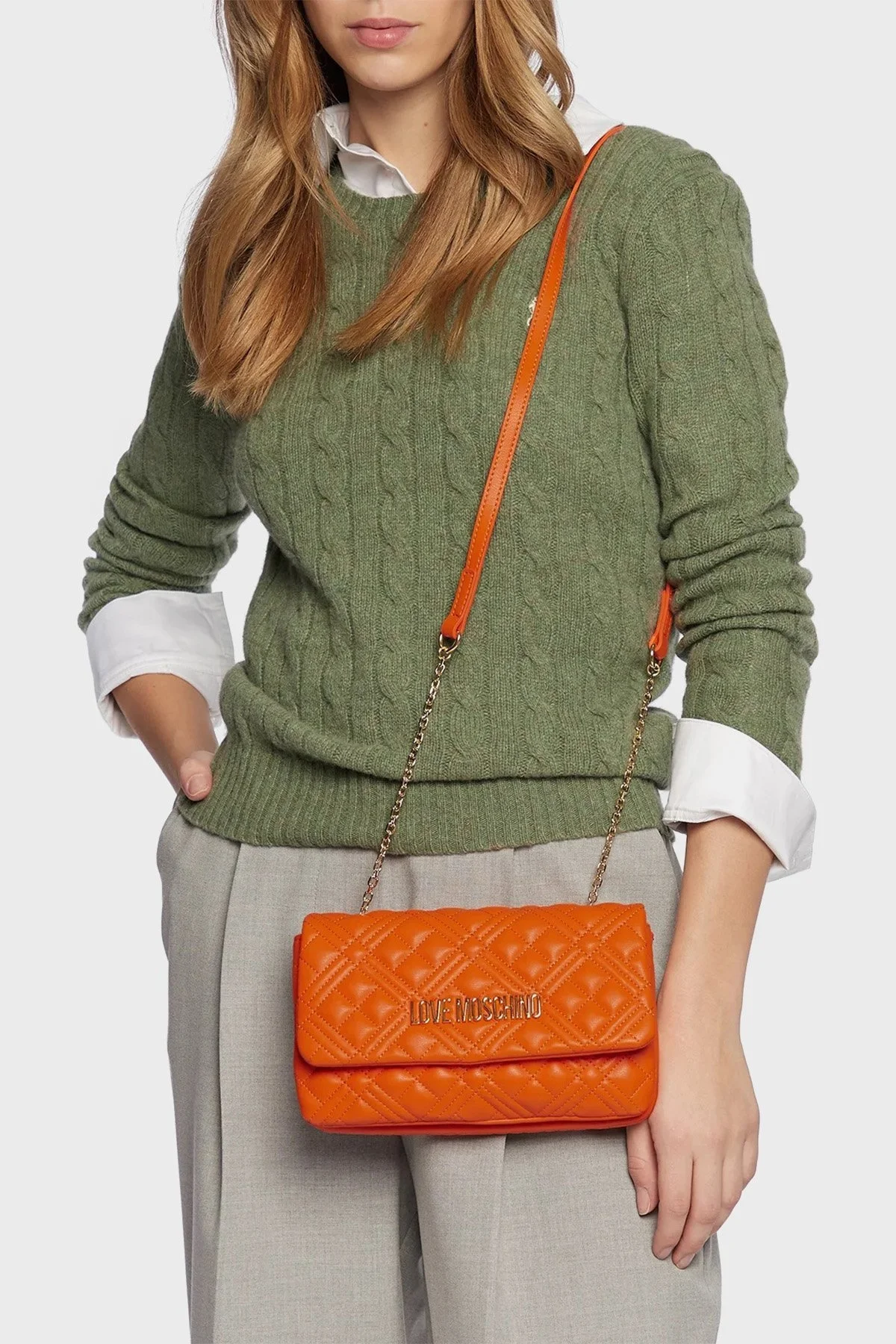 Love Moschino Logolu Zincir Askılı Kapitone Bayan Çanta JC4097PP1GLA0450 TURUNCU - 2