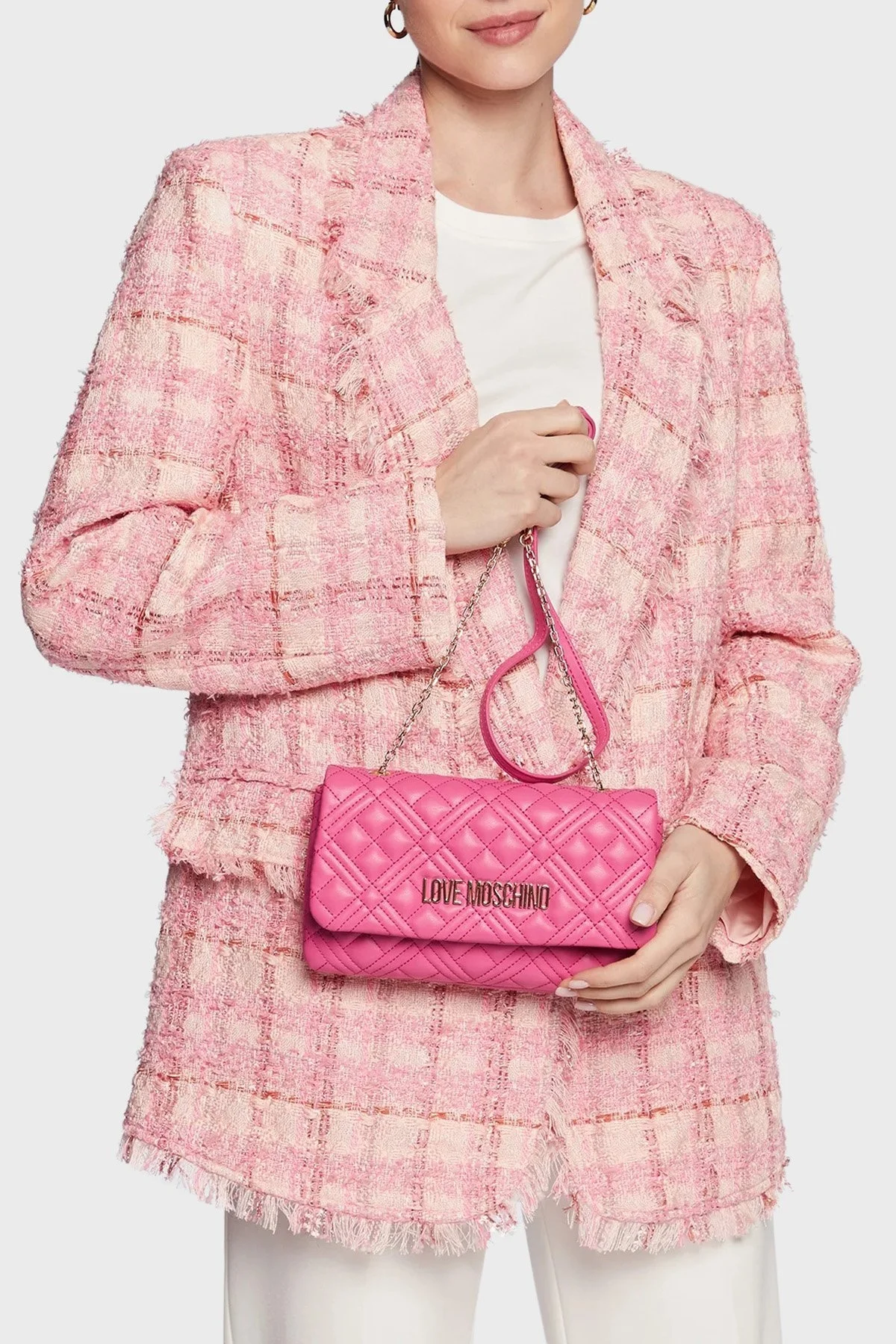 Love Moschino Logolu Zincir Askılı Kapitone Bayan Çanta JC4097PP1GLA0615 FUŞYA - 2