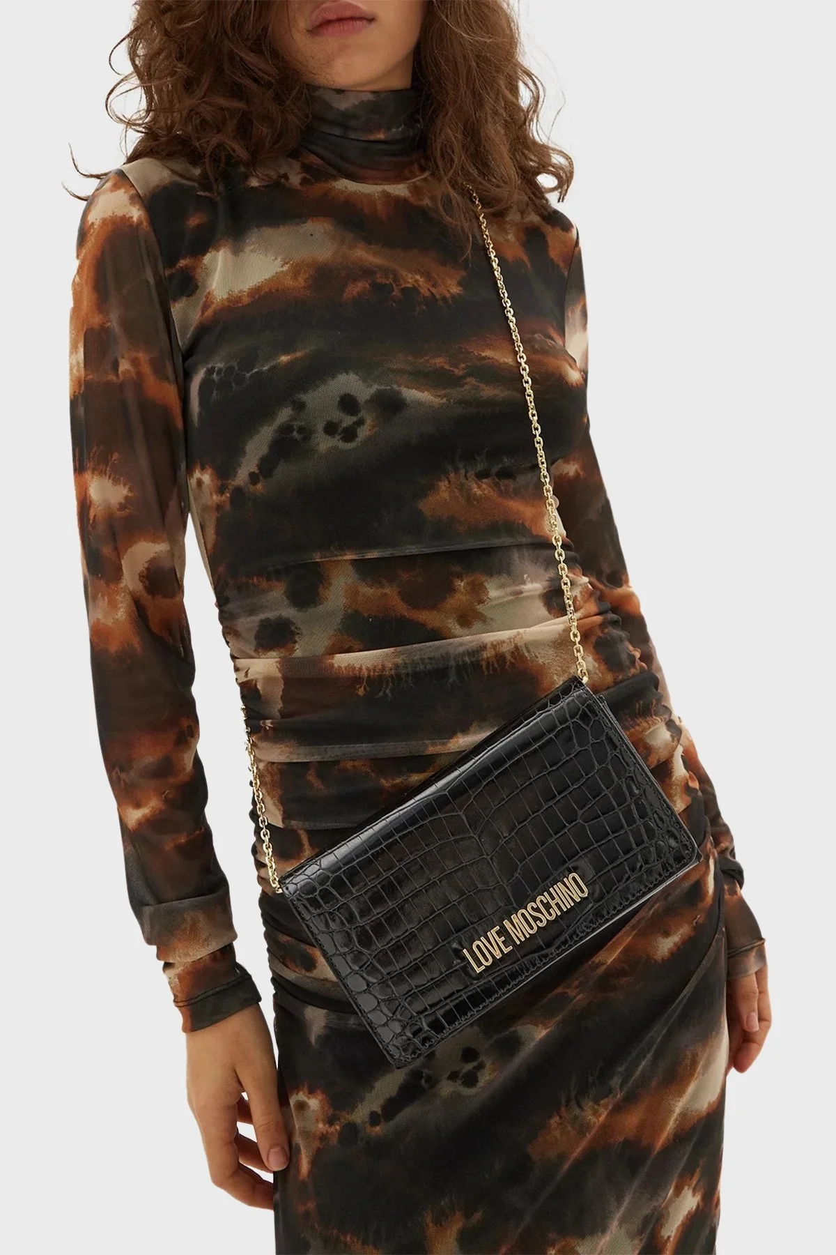 Love Moschino Logolu Zincir Askılı Krokodil Dokulu Bayan Çanta JC4079PP0LKJ0000 SİYAH - 7