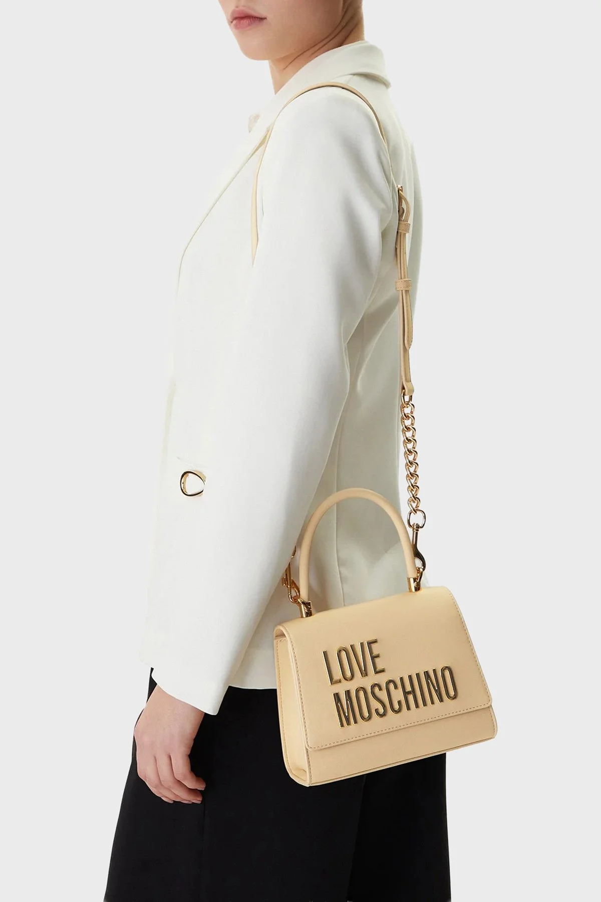 Love Moschino Logolu Zincir Detaylı Çıkarılabilir Askılı Bayan Çanta JC4024PP1OKD0129 BEJ - 2