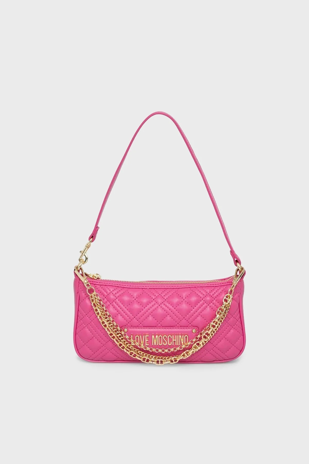 Love Moschino Logolu Zincir Detaylı Çıkarılabilir Askılı Kapitone Bayan Çanta JC4258PP0GKA0604 FUŞYA - 1