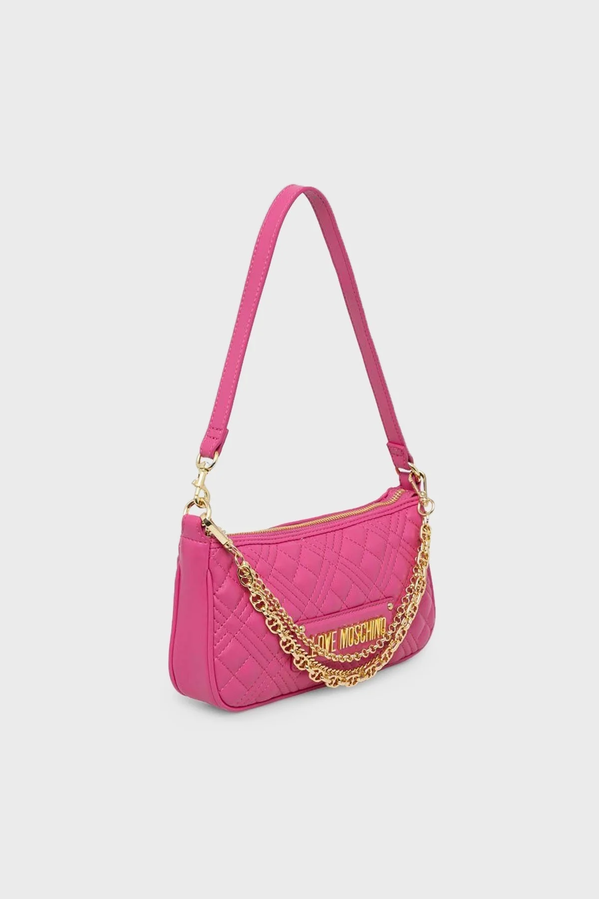 Love Moschino Logolu Zincir Detaylı Çıkarılabilir Askılı Kapitone Bayan Çanta JC4258PP0GKA0604 FUŞYA - 3