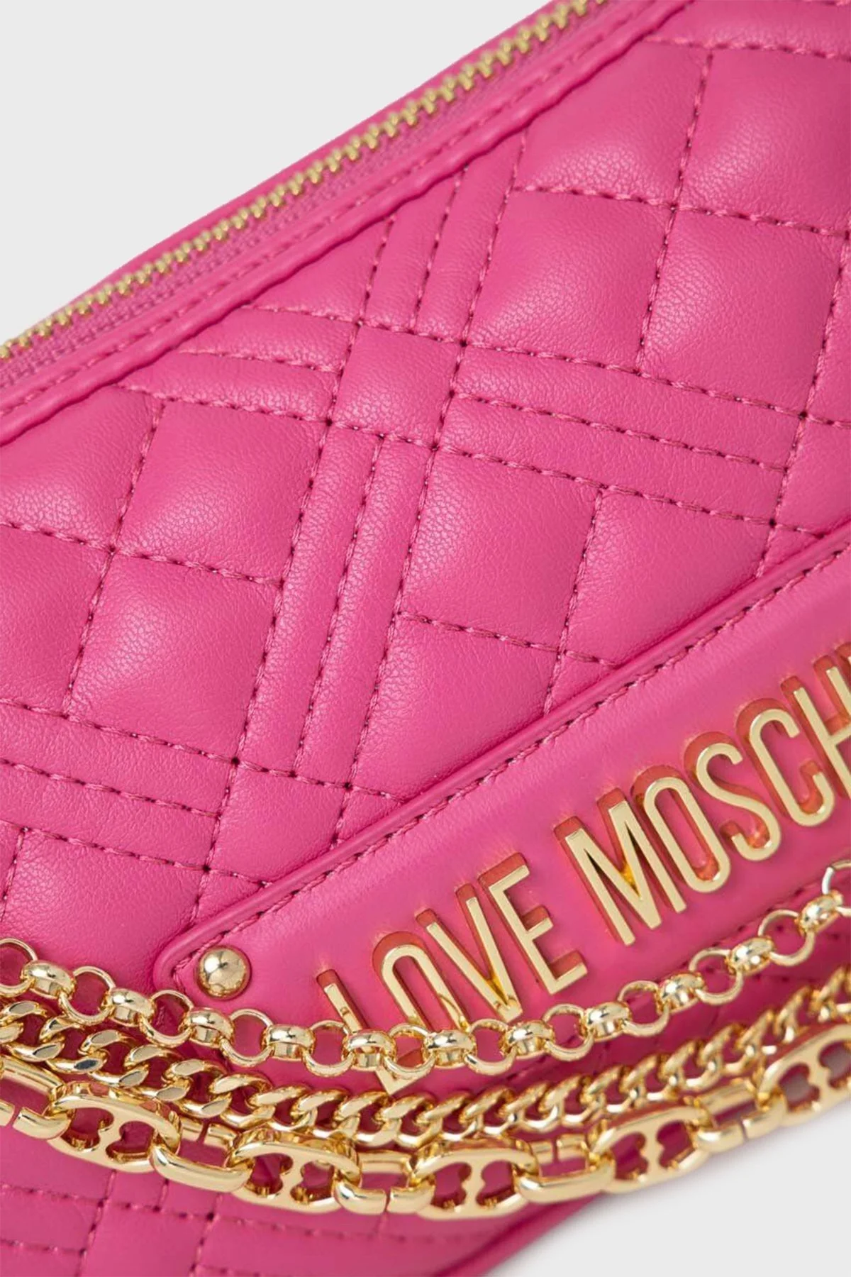 Love Moschino Logolu Zincir Detaylı Çıkarılabilir Askılı Kapitone Bayan Çanta JC4258PP0GKA0604 FUŞYA - 5