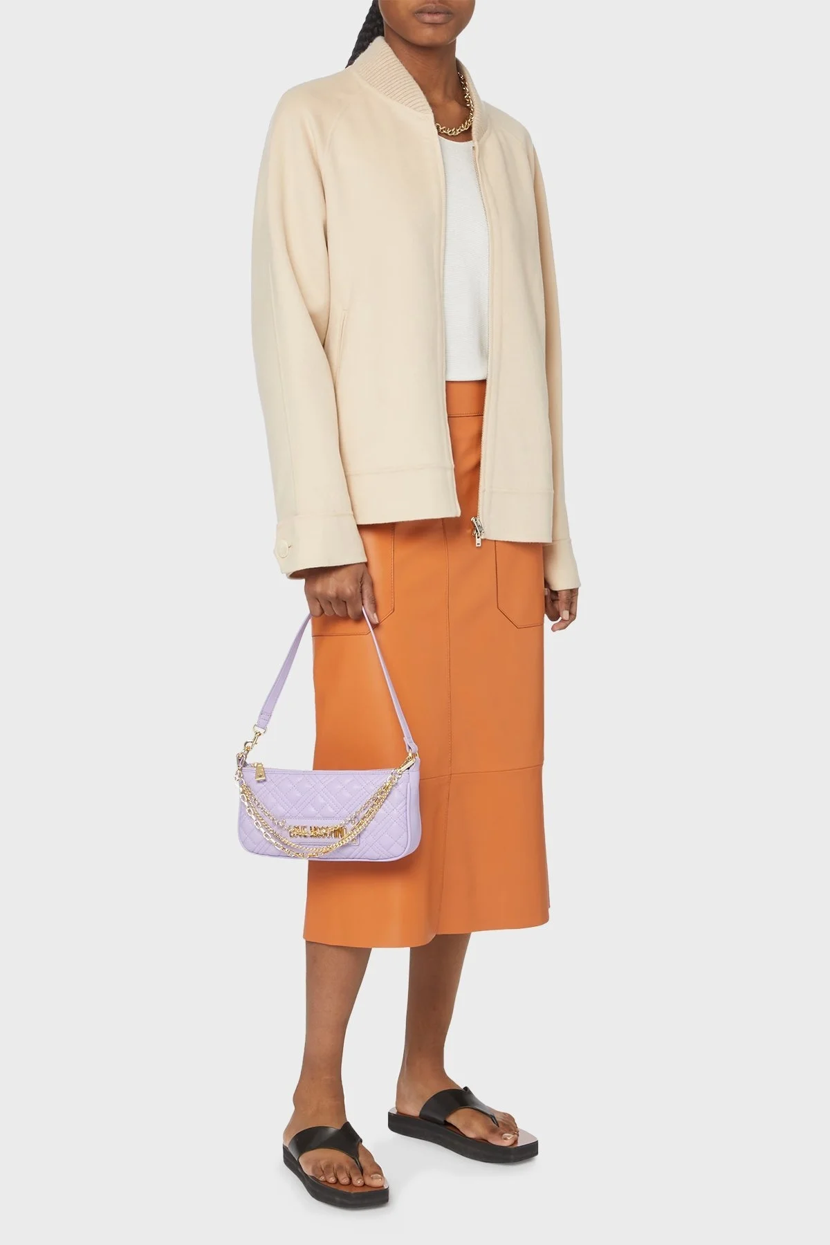 Love Moschino Logolu Zincir Detaylı Çıkarılabilir Askılı Kapitone Bayan Çanta JC4258PP0GKA0651 LİLA - 2