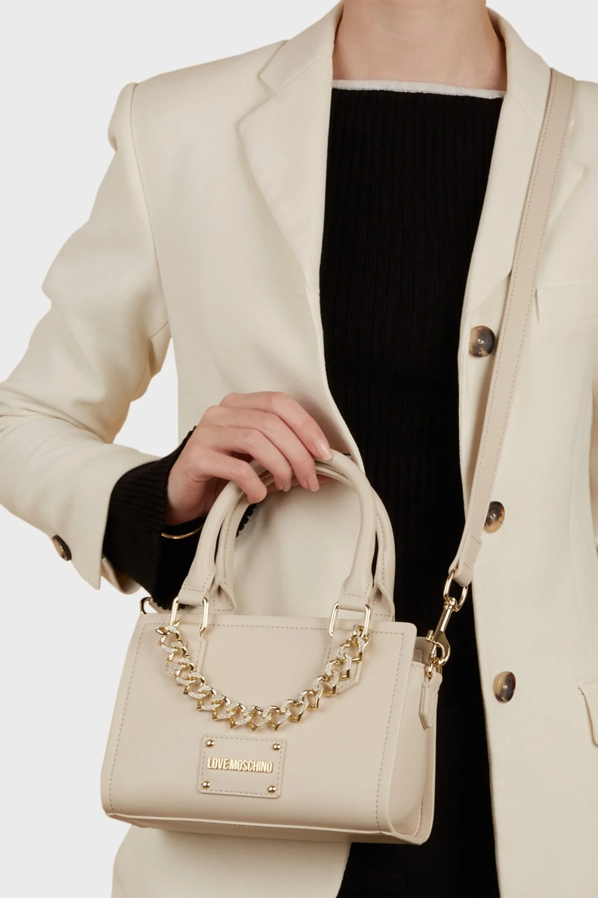 Love Moschino Logolu Zincir Detaylı Çıkarılabilir Uzatma Askılı Bayan Çanta JC4126PP1ILN111A BEJ - 2