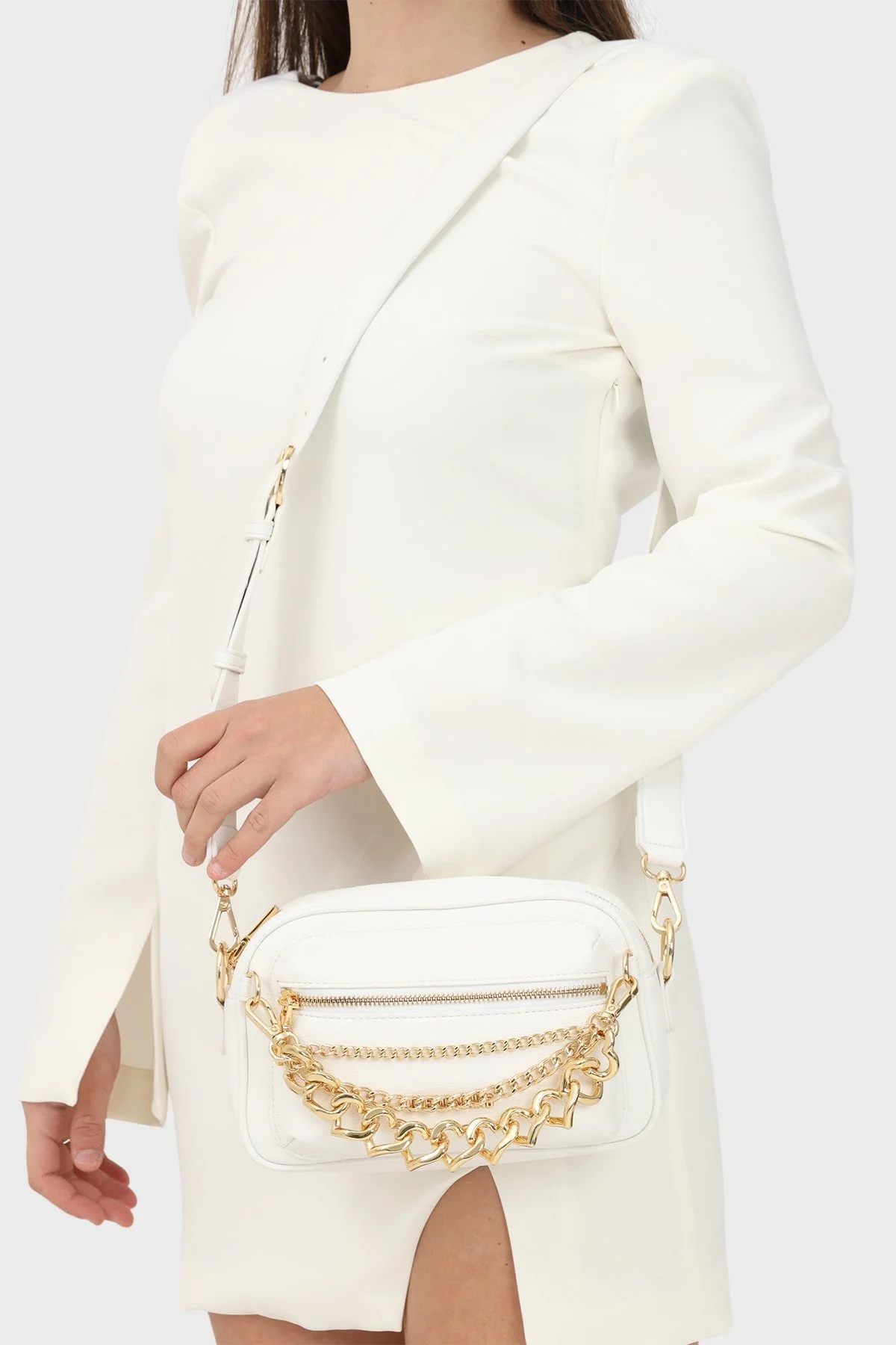 Love Moschino Logolu Zincirli Çıkarılabilir Uzatma Askılı Bayan Çanta JC4291PP0GKT0100 BEYAZ - 2