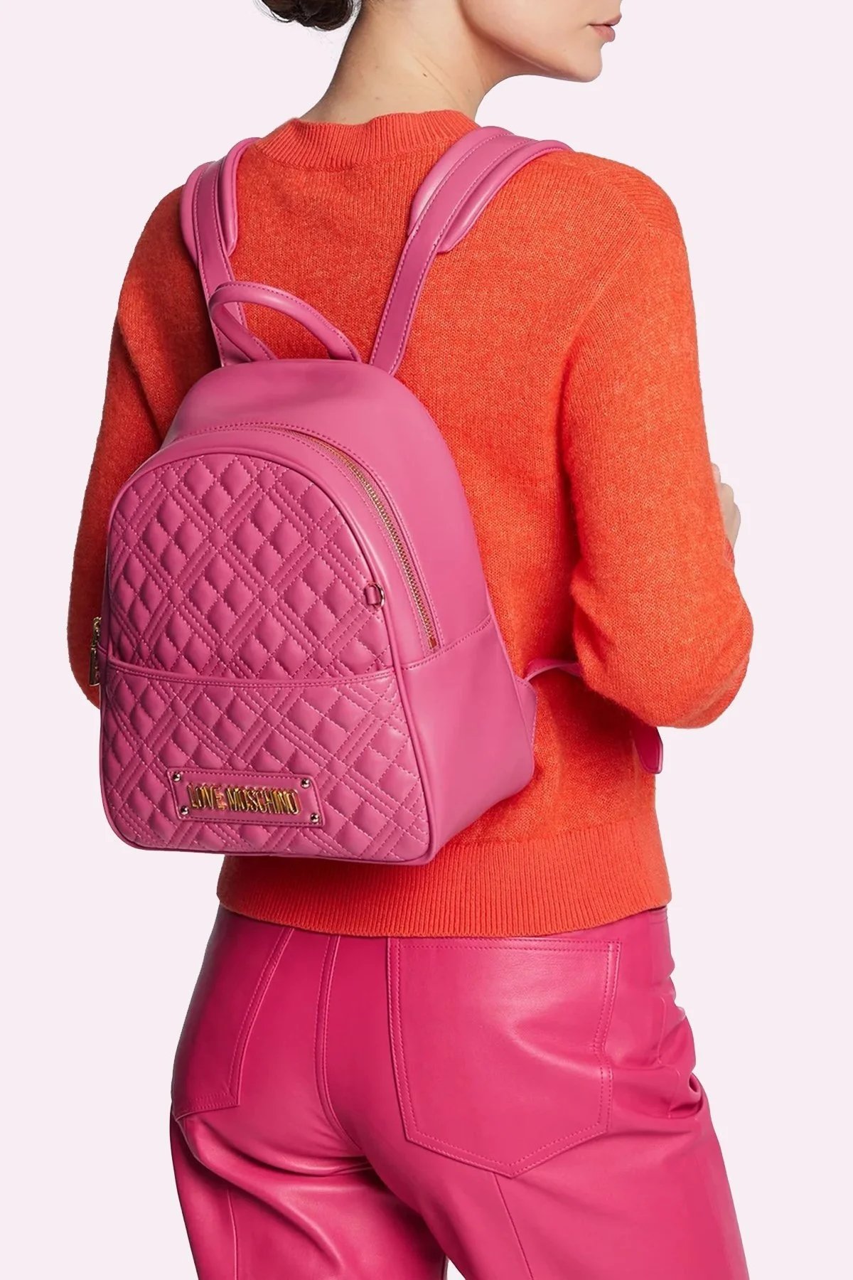 Love Moschino Logolu Zincirli Kapitone Bayan Sırt Çantası JC4018PP1GLA0615 FUŞYA - 2