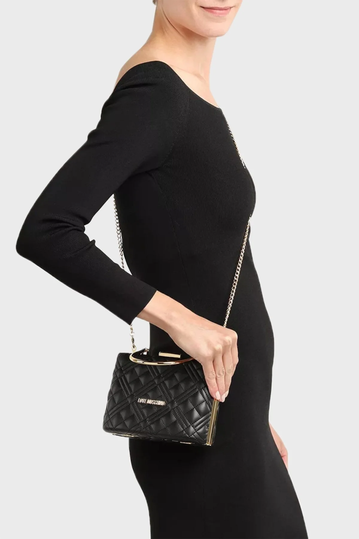 Love Moschino Metal Saplı Çıkarılabilir Zincir Askılı Kapitone Bayan Çanta JC4047PP1HLH0000 SİYAH - 2