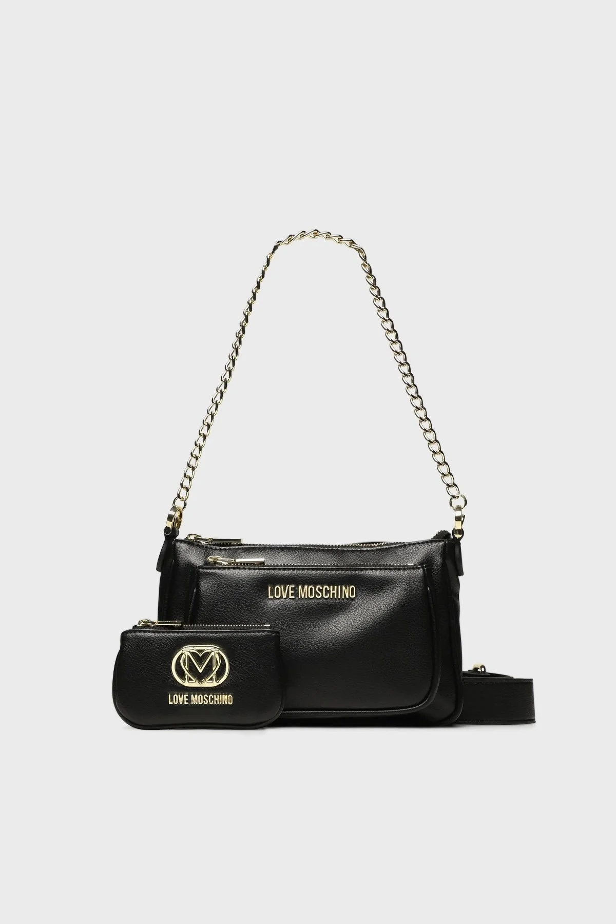 Love Moschino Mini Cüzdanlı Çift Fermuarlı Zincir Askılı Bayan Çanta JC4088PP1HLN0000 SİYAH - 1