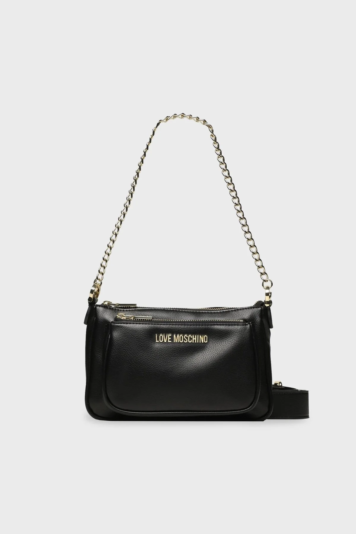 Love Moschino Mini Cüzdanlı Çift Fermuarlı Zincir Askılı Bayan Çanta JC4088PP1HLN0000 SİYAH - 2