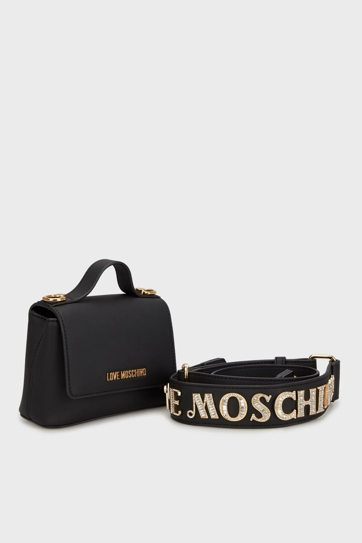 Love Moschino Taşlı Logolu Çıkarılabilir Askılı Mini Bayan Çanta JC4279PP0MKI0000 SİYAH - 1
