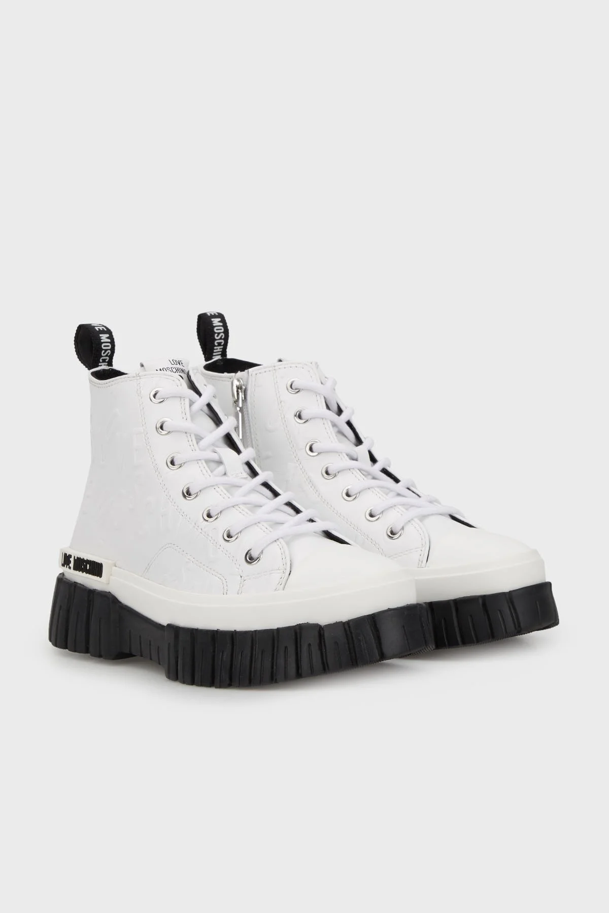 Love Moschino Yandan Fermuar Bağcıklı Platform Topuk Bayan Ayakkabı JA15585G1HIAY100 BEYAZ - 3