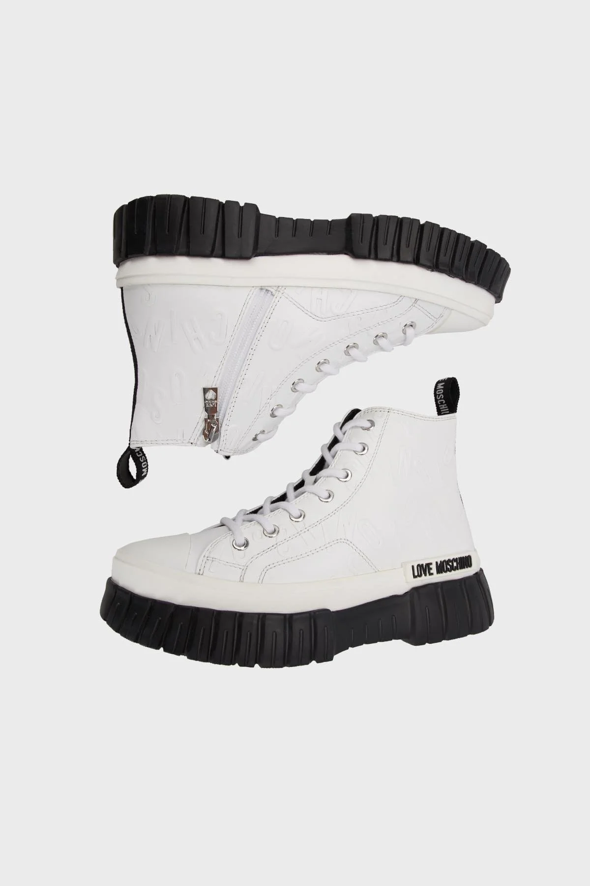 Love Moschino Yandan Fermuar Bağcıklı Platform Topuk Bayan Ayakkabı JA15585G1HIAY100 BEYAZ - 5