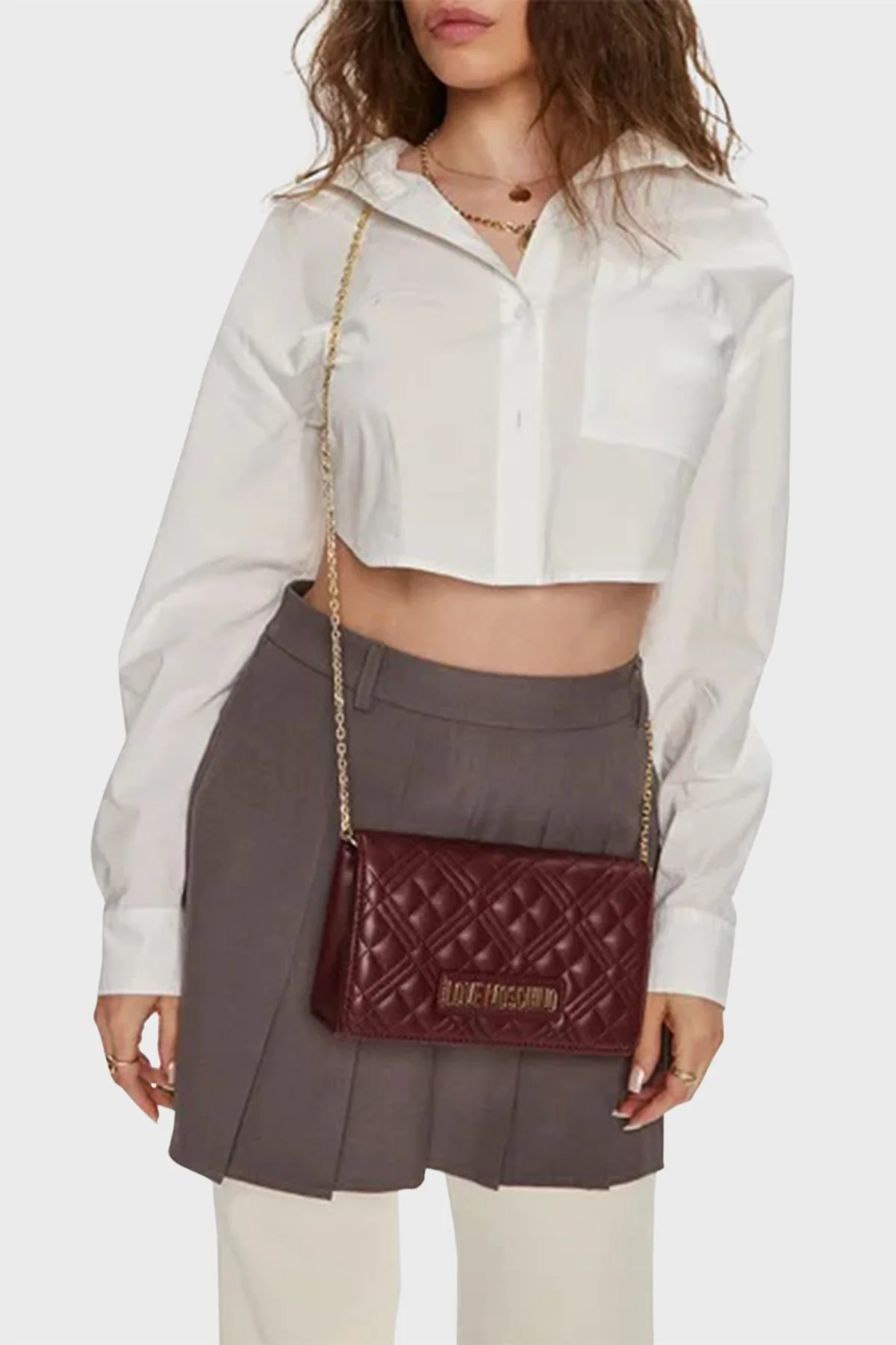 Love Moschino Zincir Askılı Kapitone Bayan Çanta JC4079PP1LLA0552 BORDO - 2