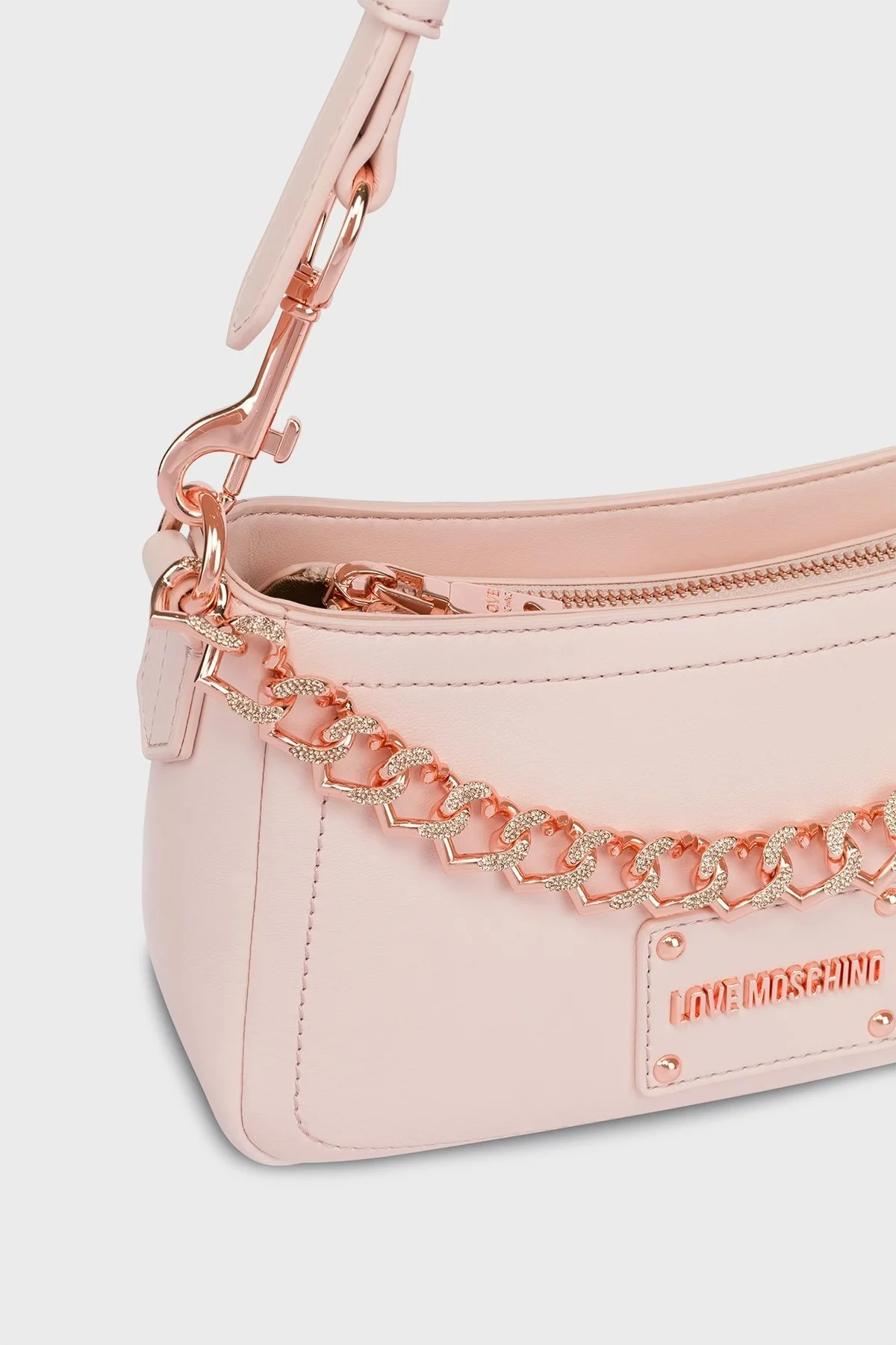 Love Moschino Zincir Detaylı Ayarlanabilir Omuz Askılı Bayan Çanta JC4124PP1ILN160A PUDRA - 4