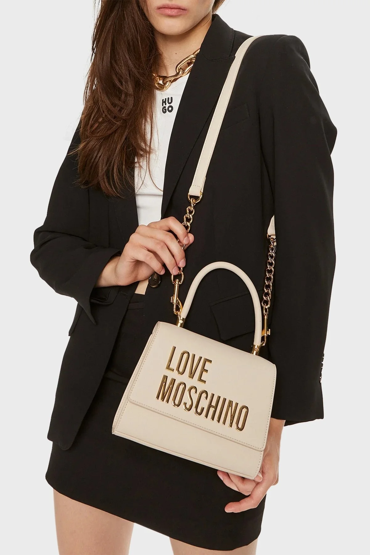 Love Moschino Zincirli Çıkarılabilir Askılı Bayan Çanta JC4024PP1LKD0110 BEJ - 2