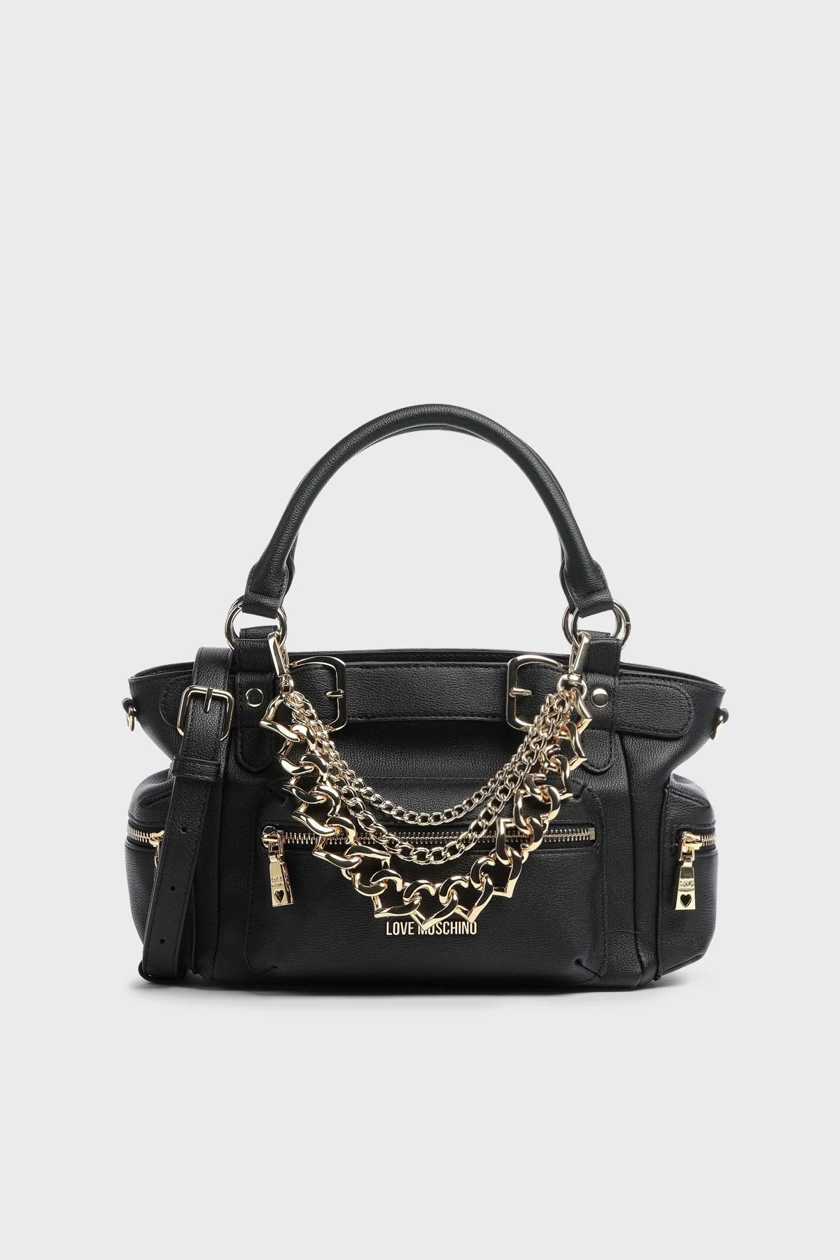Love Moschino Zincirli Çıkarılabilir Uzatma Askılı Fermuarlı Bayan Çanta JC4288PP0GKT0000 SİYAH - 1