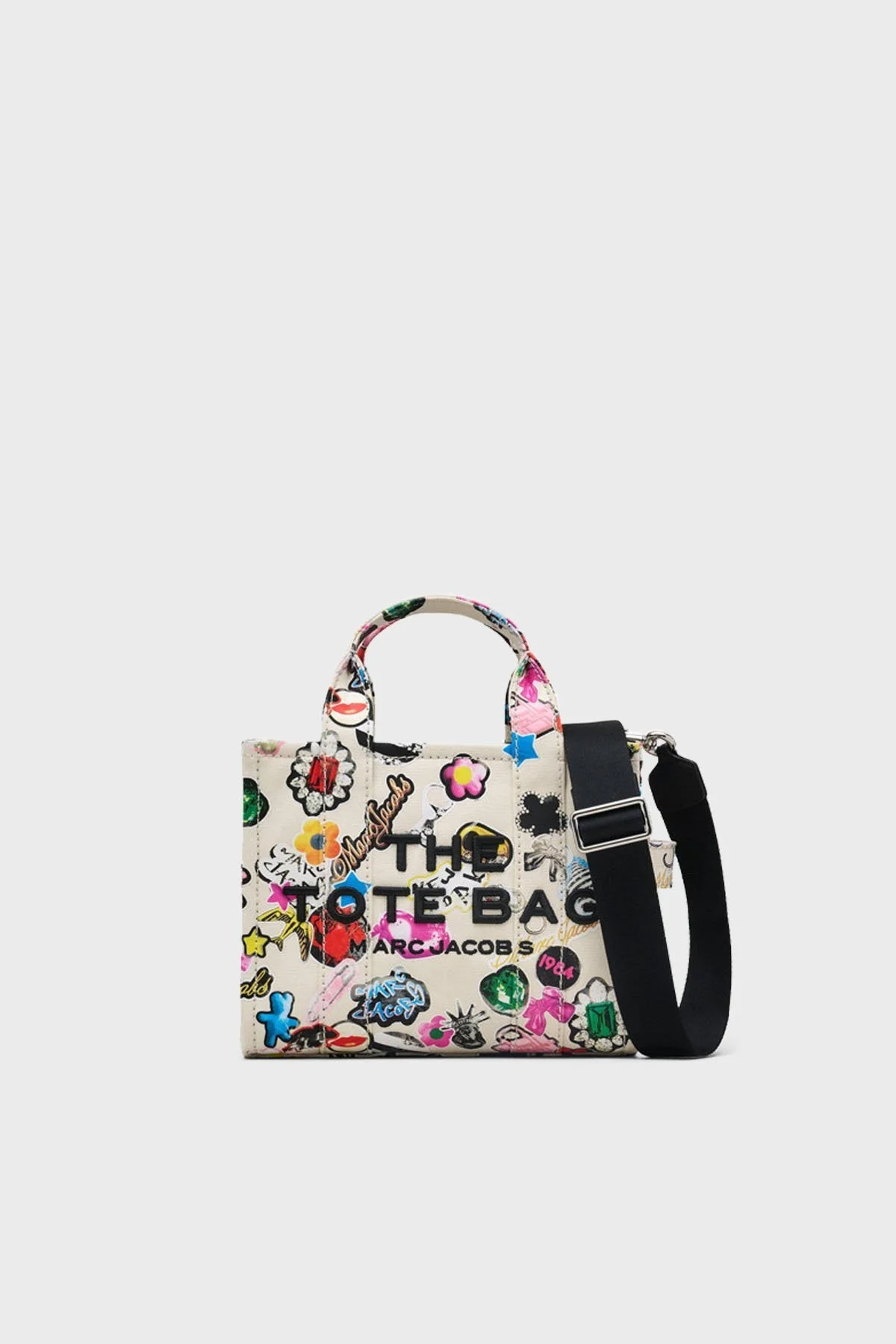 Marc Jacobs % 100 Pamuk Baskılı Çıkarılabilir Askılı Tote Bayan Çanta 2S5HTT002H03 101 BEYAZ - 8