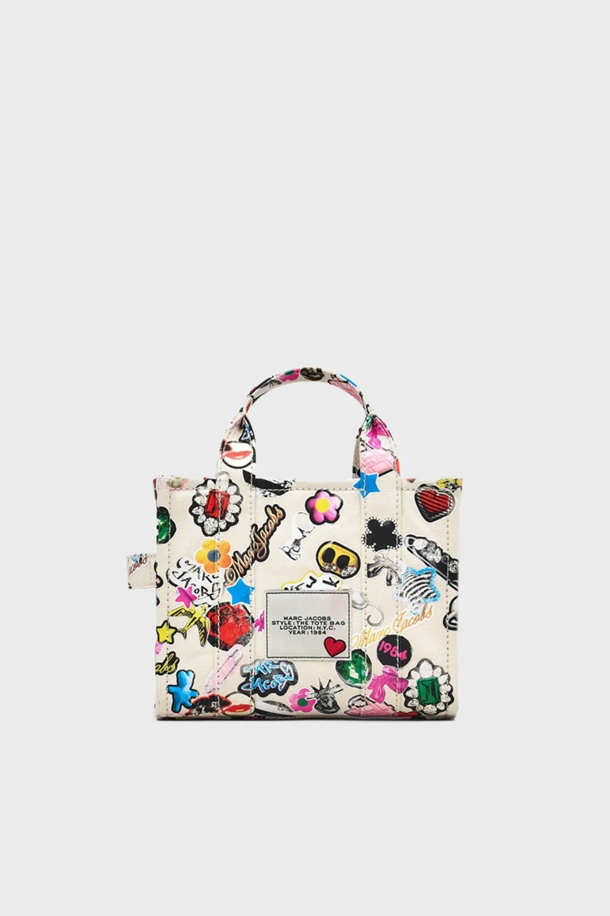 Marc Jacobs % 100 Pamuk Baskılı Çıkarılabilir Askılı Tote Bayan Çanta 2S5HTT002H03 101 BEYAZ - 11