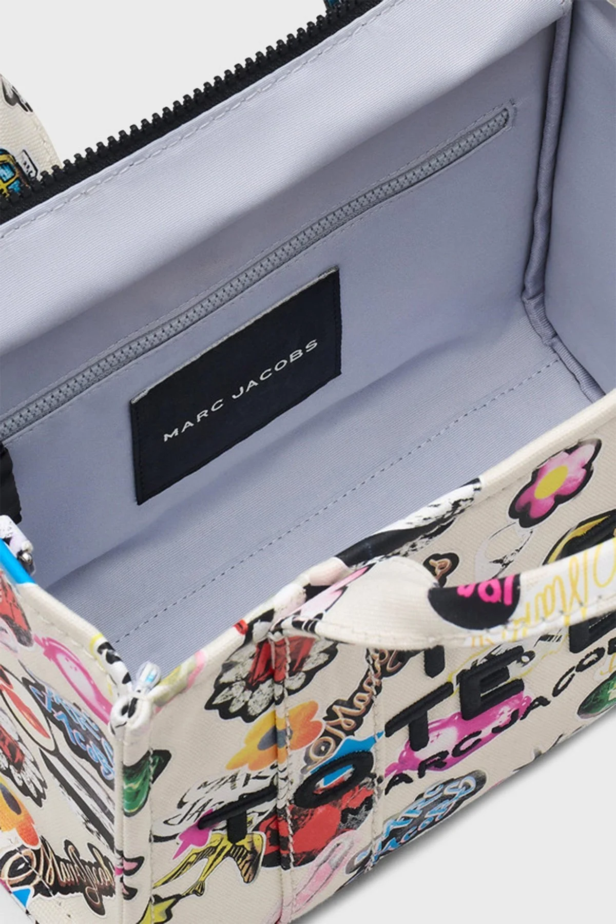 Marc Jacobs % 100 Pamuk Baskılı Çıkarılabilir Askılı Tote Bayan Çanta 2S5HTT002H03 101 BEYAZ - 13
