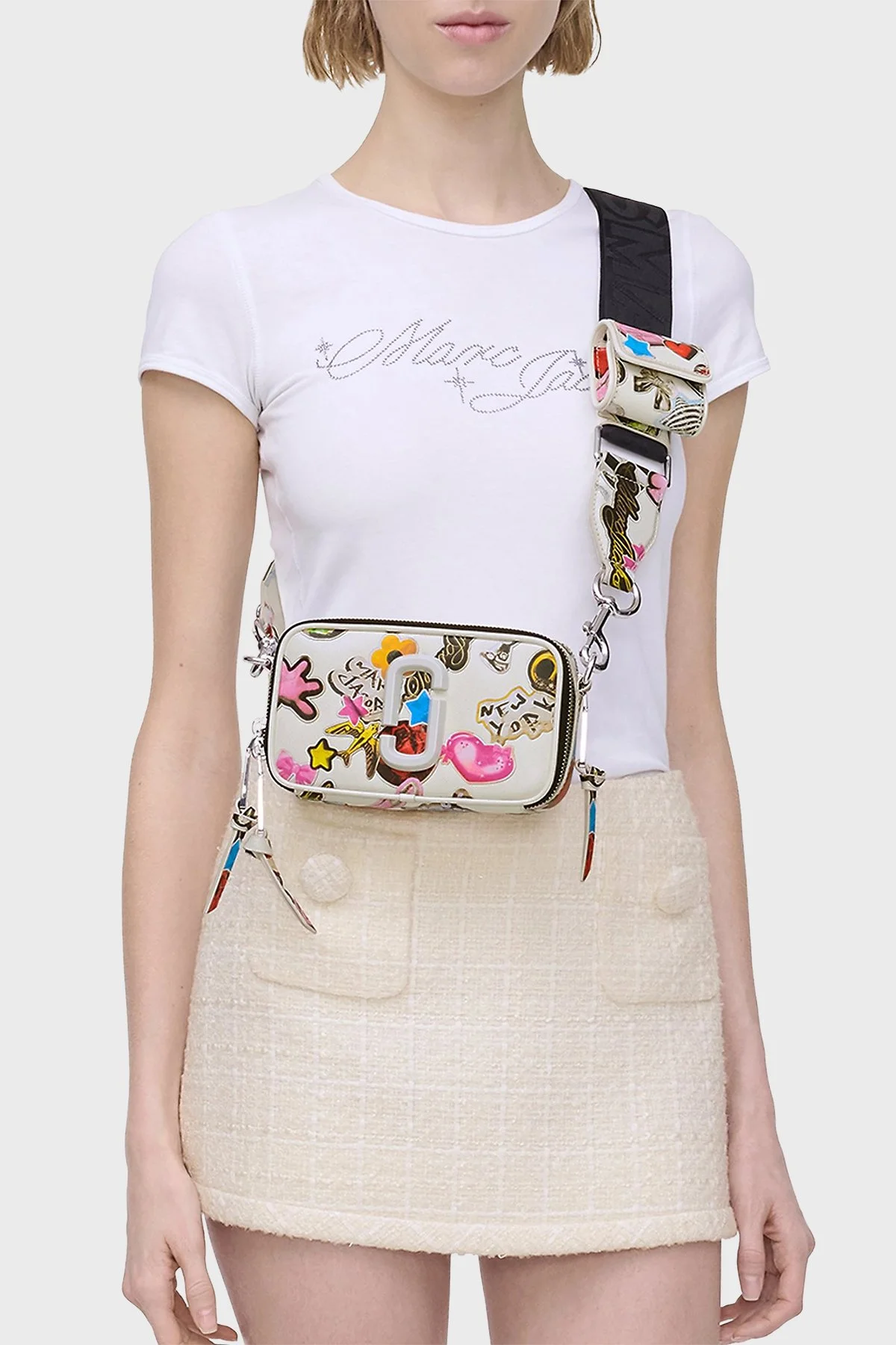 Marc Jacobs Baskılı Hakiki Deri Çıkarılabilir Askılı Kadın Çanta 2S5HCR010H02 101 BEYAZ - 2