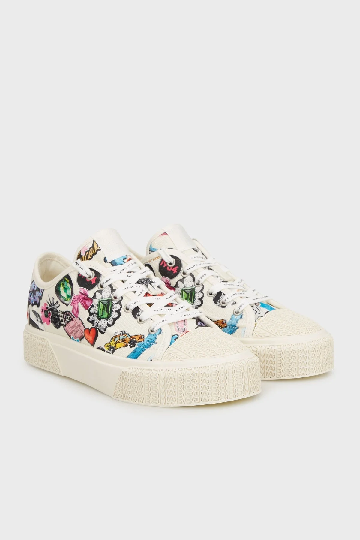Marc Jacobs Desenli Logolu Kanvas Sneaker Bayan Ayakkabı 2S5FSN001F20 101 BEYAZ - 8