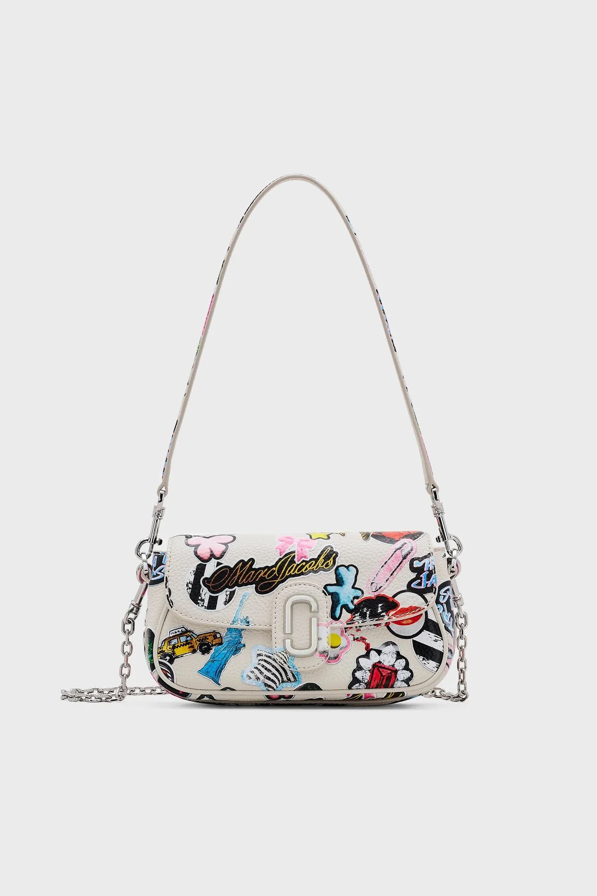 Marc Jacobs Hakiki Deri Baskılı Çıkarılabilir Zincir Askılı Kadın Çanta 2S5HSH027H02 101 BEYAZ - 1
