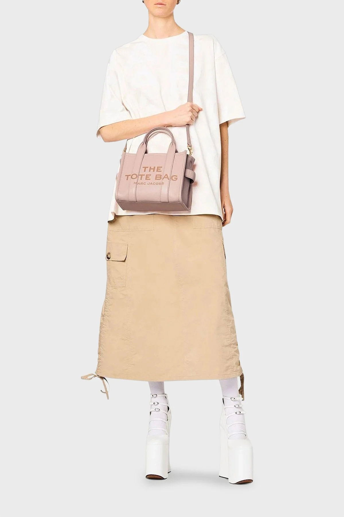 Marc Jacobs The Small Tote Logolu Çıkarılabilir Askılı Bayan Çanta H009L01SP21 624 PUDRA - 7