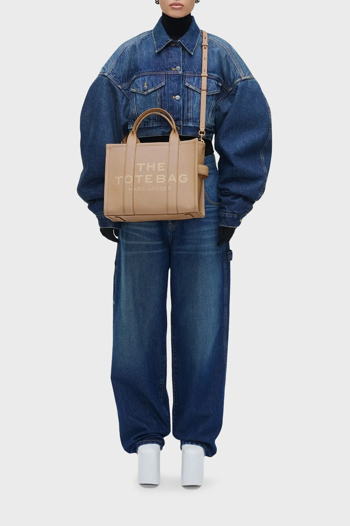 Marc Jacobs Medium Logolu Çıkarılabilir Askılı Deri Tote Bayan Çanta H004L01PF21 230 VİZON - 3