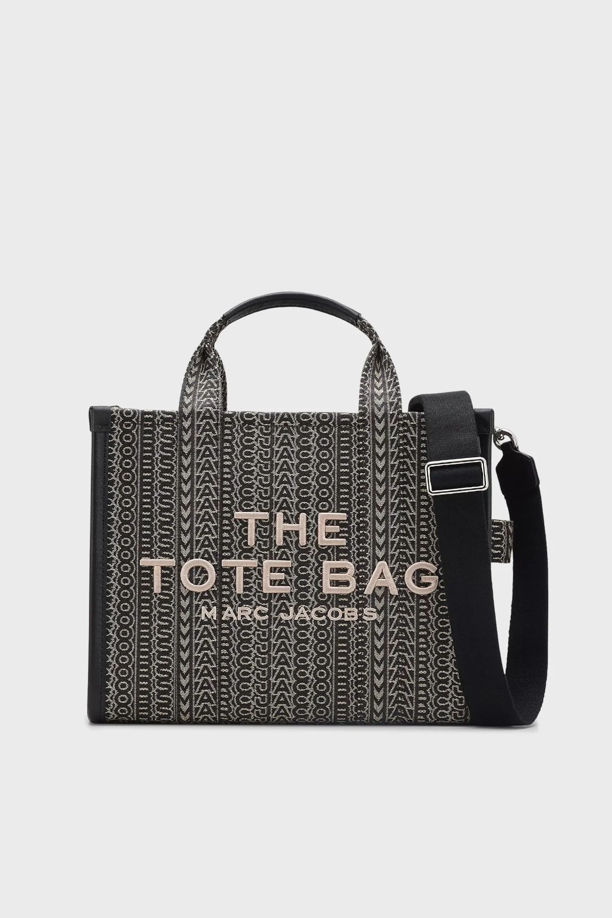 Marc Jacobs Pamuklu Jakarlı Çıkarılabilir Askılı Medium Tote Kadın Çanta 2F4HTT015H05 261 SİYAH-BEJ - 1