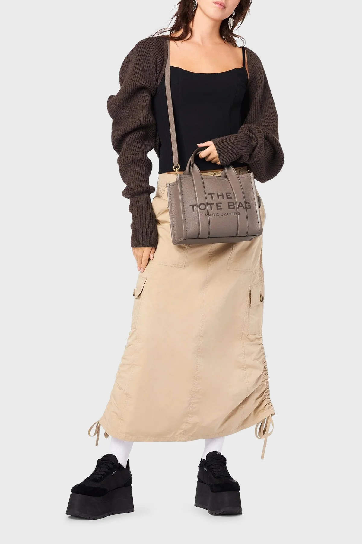 Marc Jacobs Small Tote Logolu Çıkarılabilir Askılı Deri Bayan Çanta H009L01SP21 055 GRİ - 2