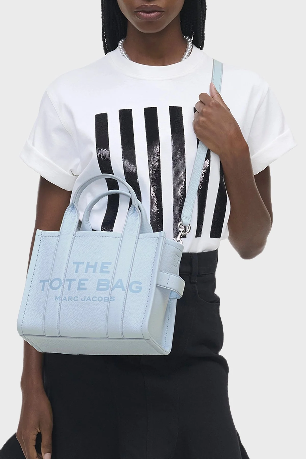 Marc Jacobs Small Tote Logolu Çıkarılabilir Askılı Deri Bayan Çanta H009L01SP21 465 AÇIK MAVİ - 9