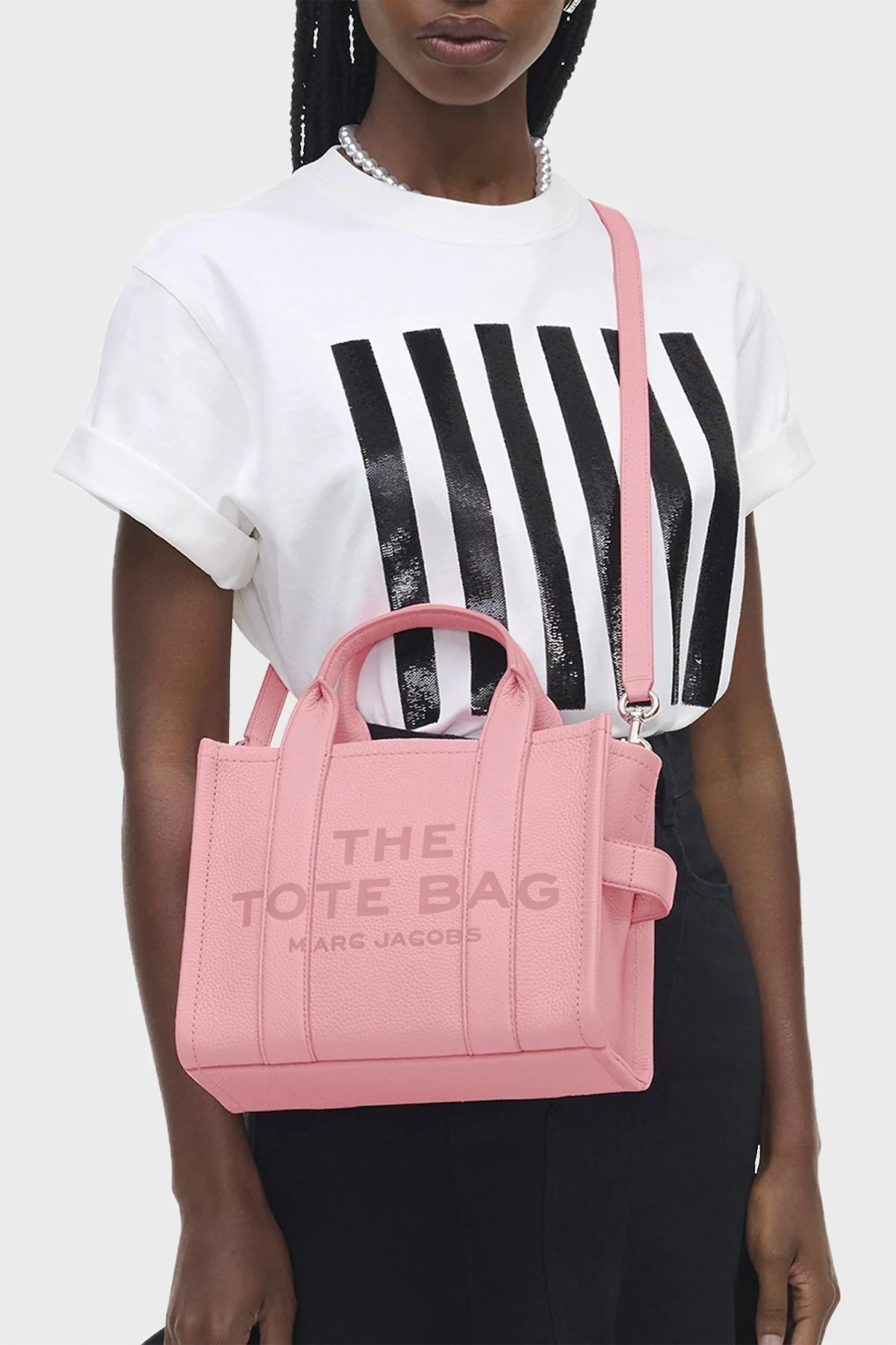 Marc Jacobs Small Tote Logolu Çıkarılabilir Askılı Deri Bayan Çanta H009L01SP21 669 PEMBE - 2