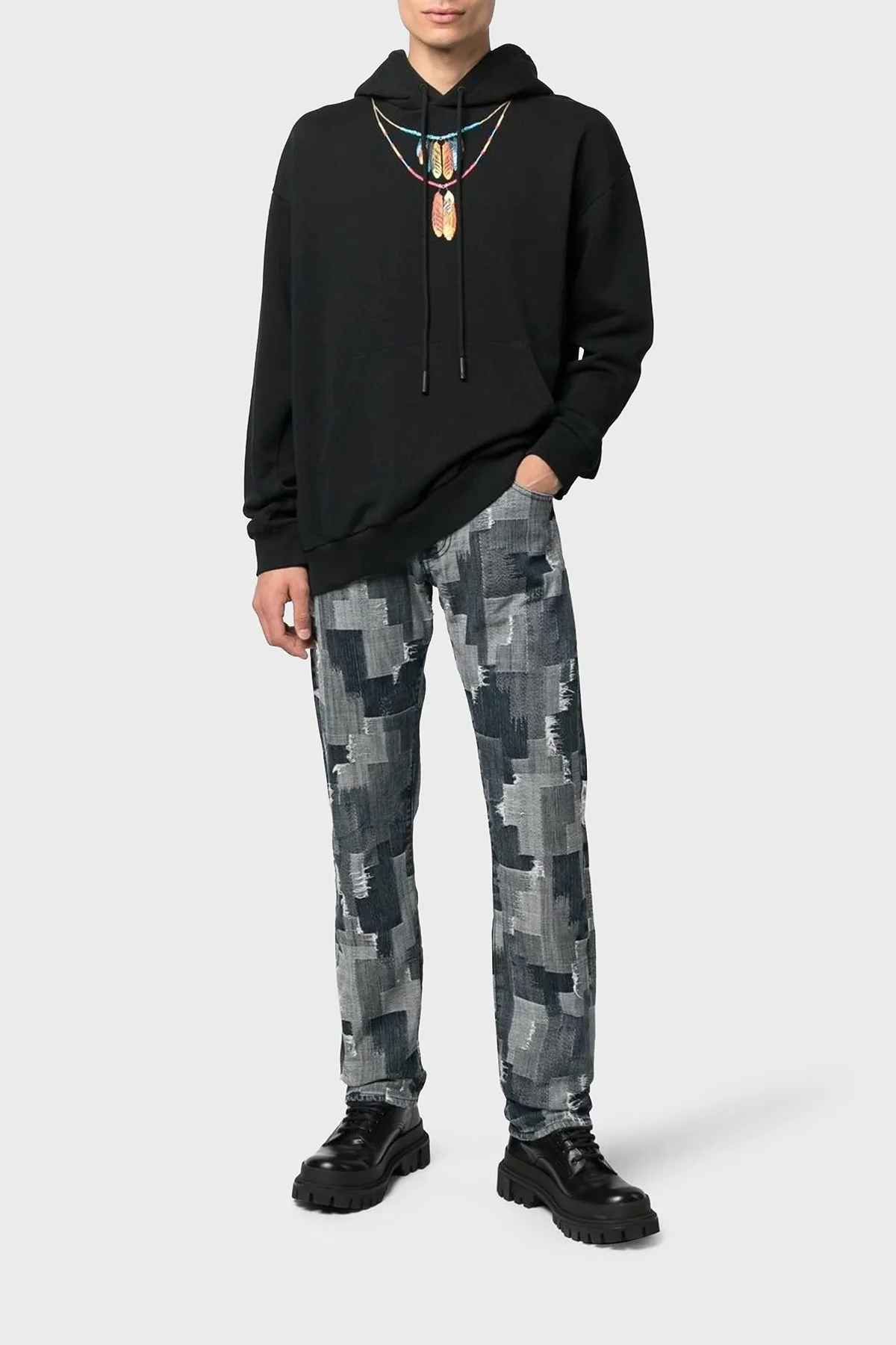 Marcelo Burlon Pamuklu Oversize Kapüşonlu Erkek Sweat CMBB040C99FLE0021025 SİYAH - 7