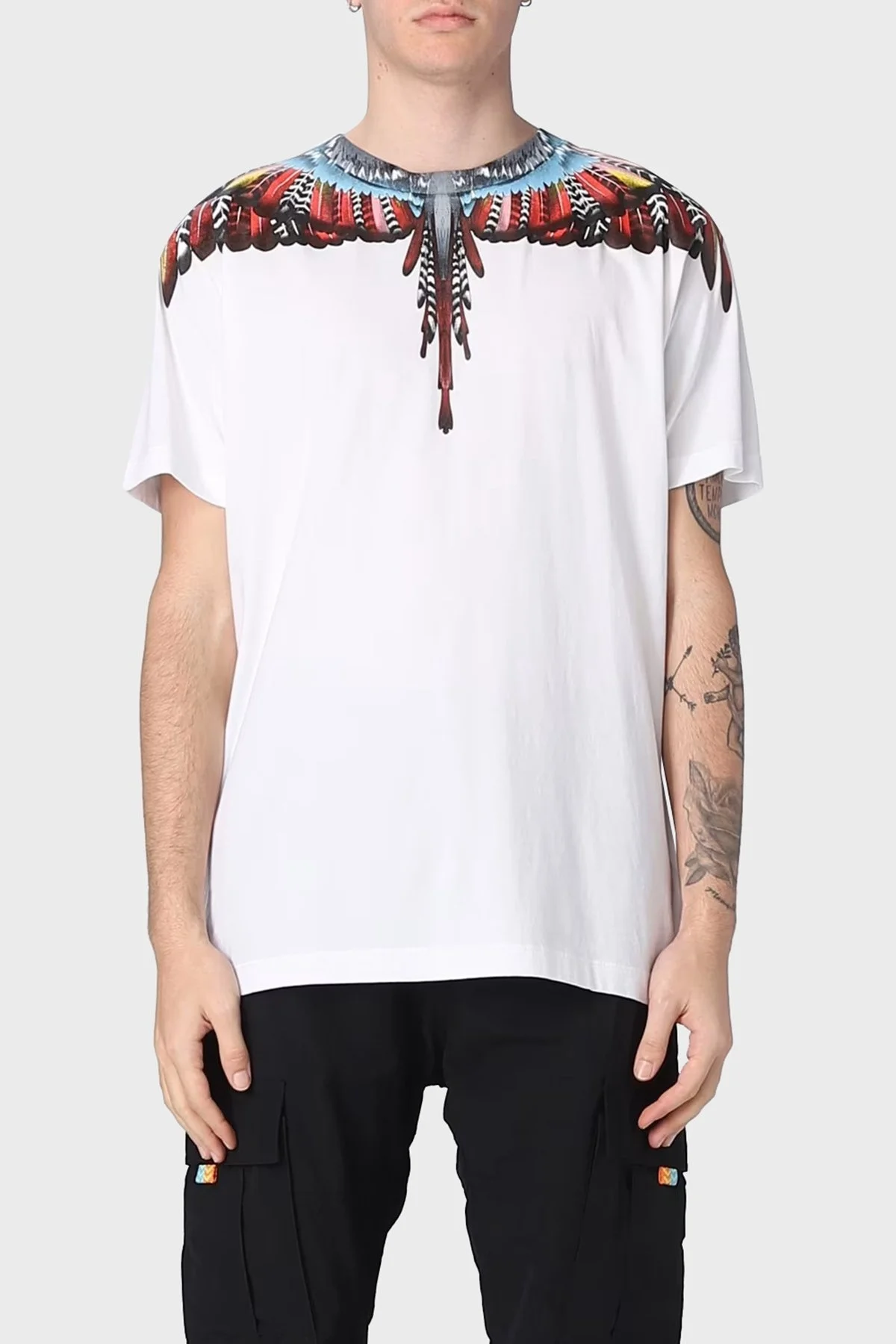 Marcelo Burlon Pamuklu Regular Fit Bisiklet Yaka Erkek T Shirt CMAA018S23JER0020125 BEYAZ - 1