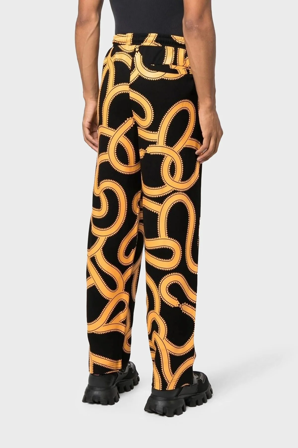 Marcelo Burlon Yılan Desenli Belden Bağlamalı Cepli Relaxed Fit Erkek Pantolon CMCJ001F22JER0011016 SİYAH-TURUNCU - 8