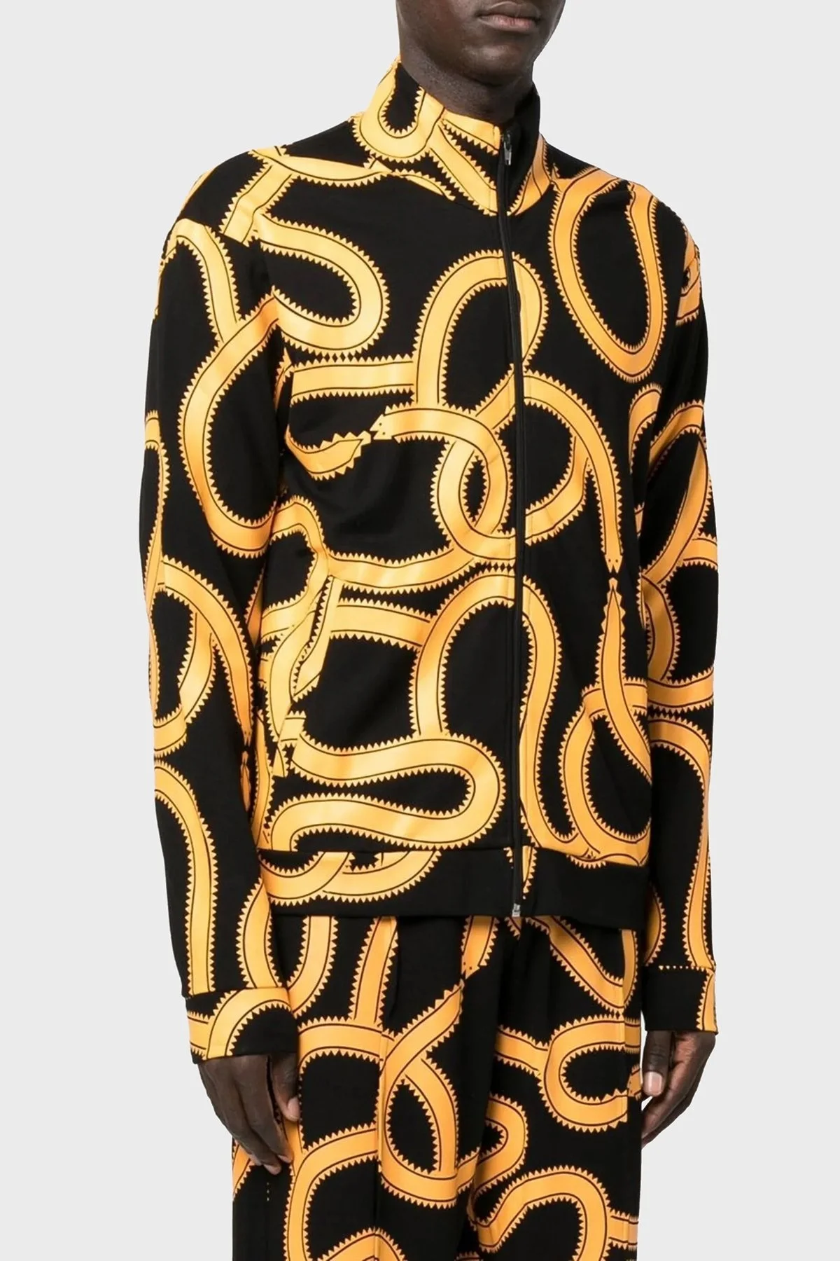 Marcelo Burlon Yılan Desenli Fermuarlı Cepli Dik Yaka Erkek Ceket CMBD007F22JER0011016 SİYAH-TURUNCU - 6