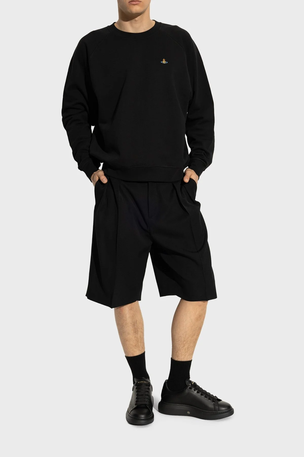 McQueen Logolu Hakiki Deri Kalın Taban Sneaker Erkek Ayakkabı 553680WWAAN 1002 Siyah - 2