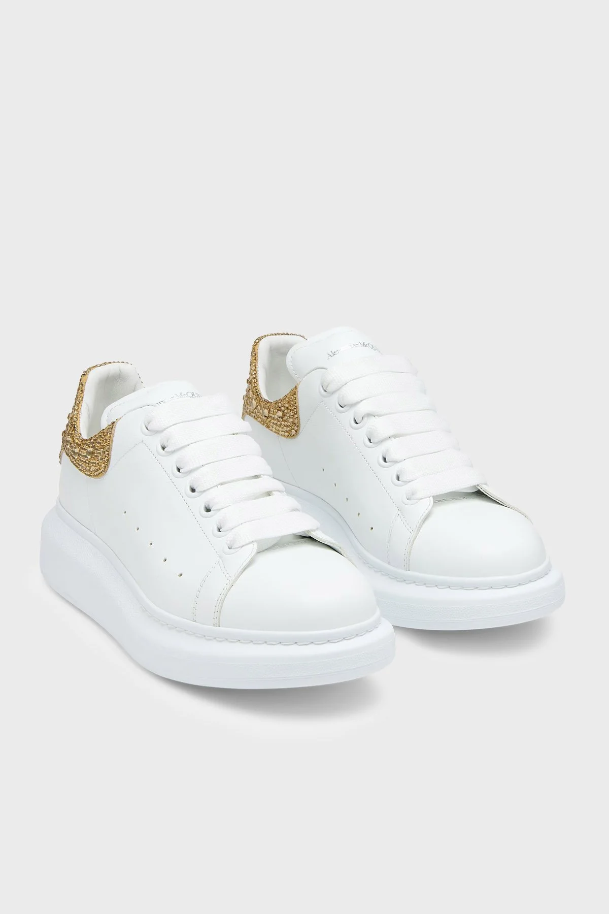 McQueen Taş Detaylı Deri Sneaker Kadın Ayakkabı 666407WIAE7 9170 Beyaz-gold - 3